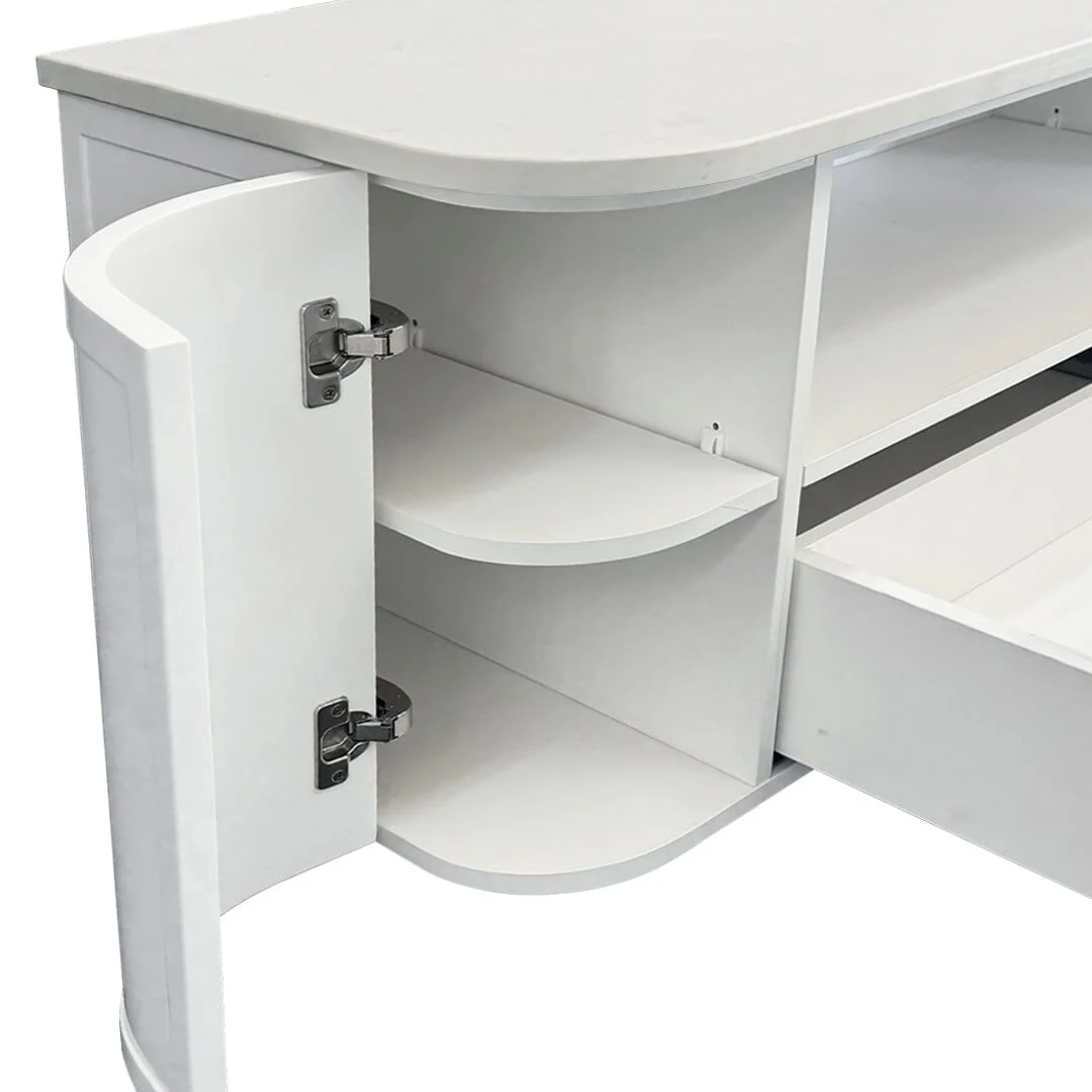 Clearance - York 1500mm Curved Wall Hung Vanity Matte White Double Bowls - Image 6