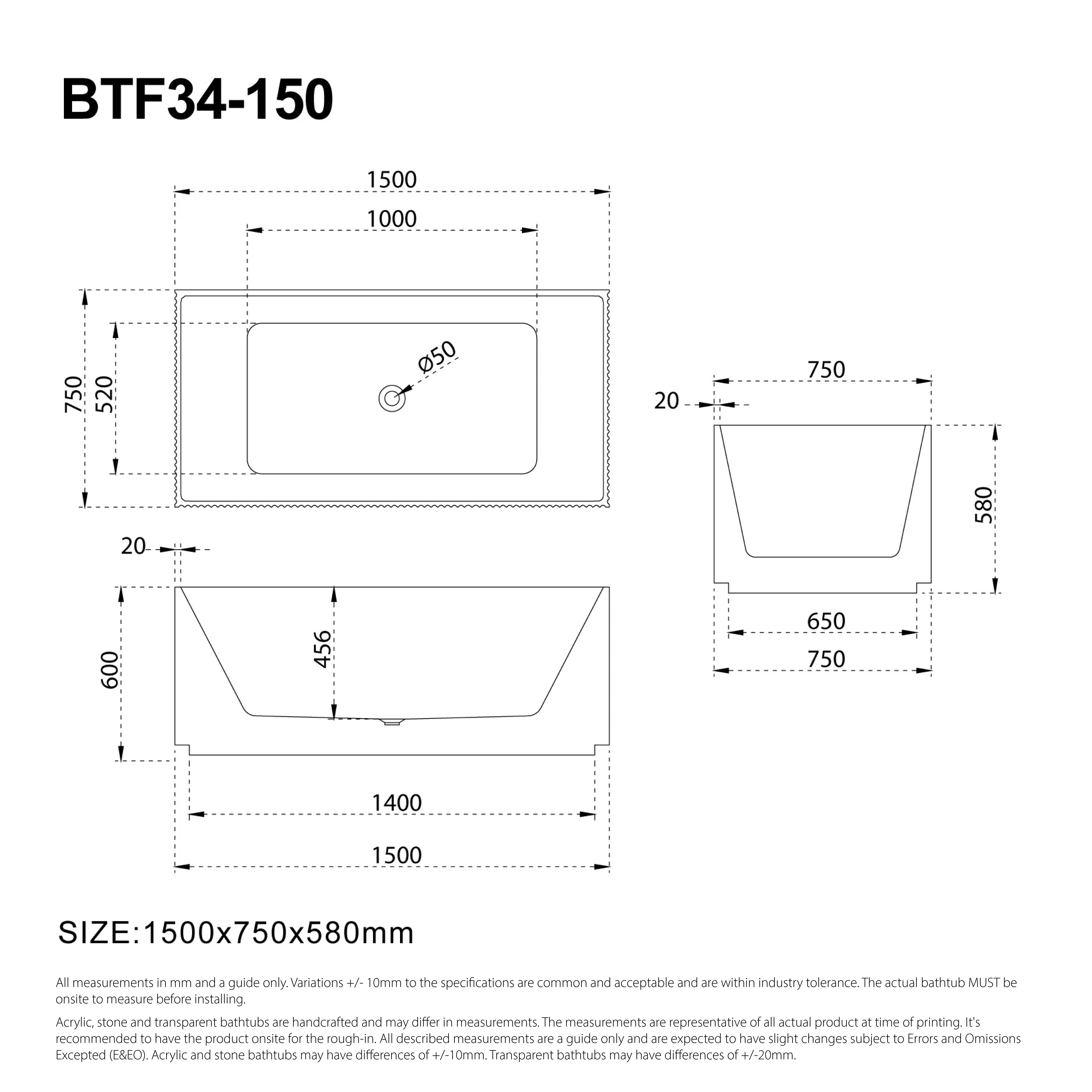 Clearance - KYLA 1500mm V-Groove Fluted Square Back To Wall Freestanding Bathtub Matte White - Image 4