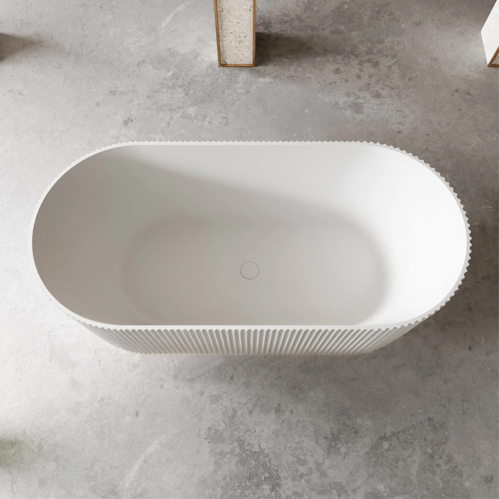 Clearance - OPAL 1500mm V-Groove Fluted Oval Free Standing Bathtub Matte White - Image 3