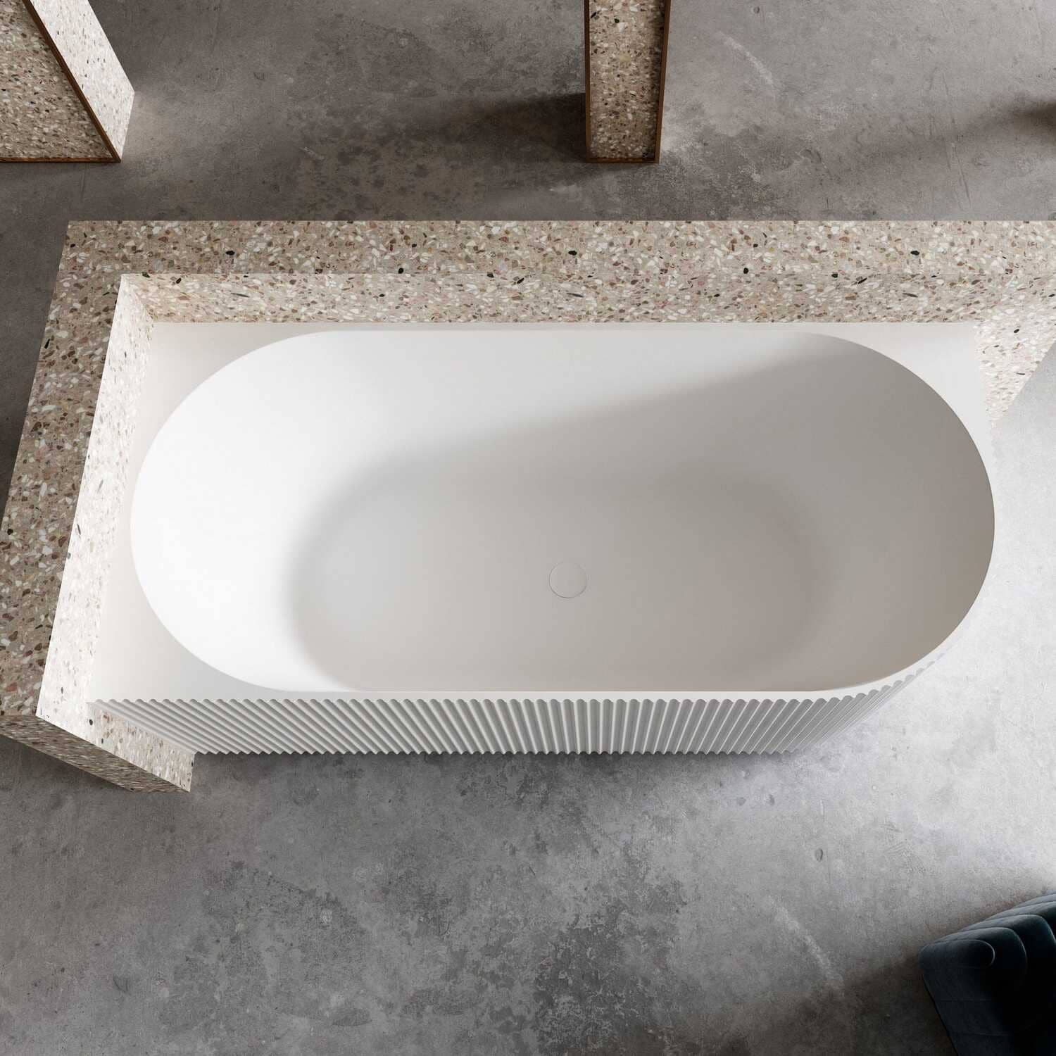 RORY 1500mm V-Groove Fluted Left Corner Free Standing Bathtub Matte White - Image 3