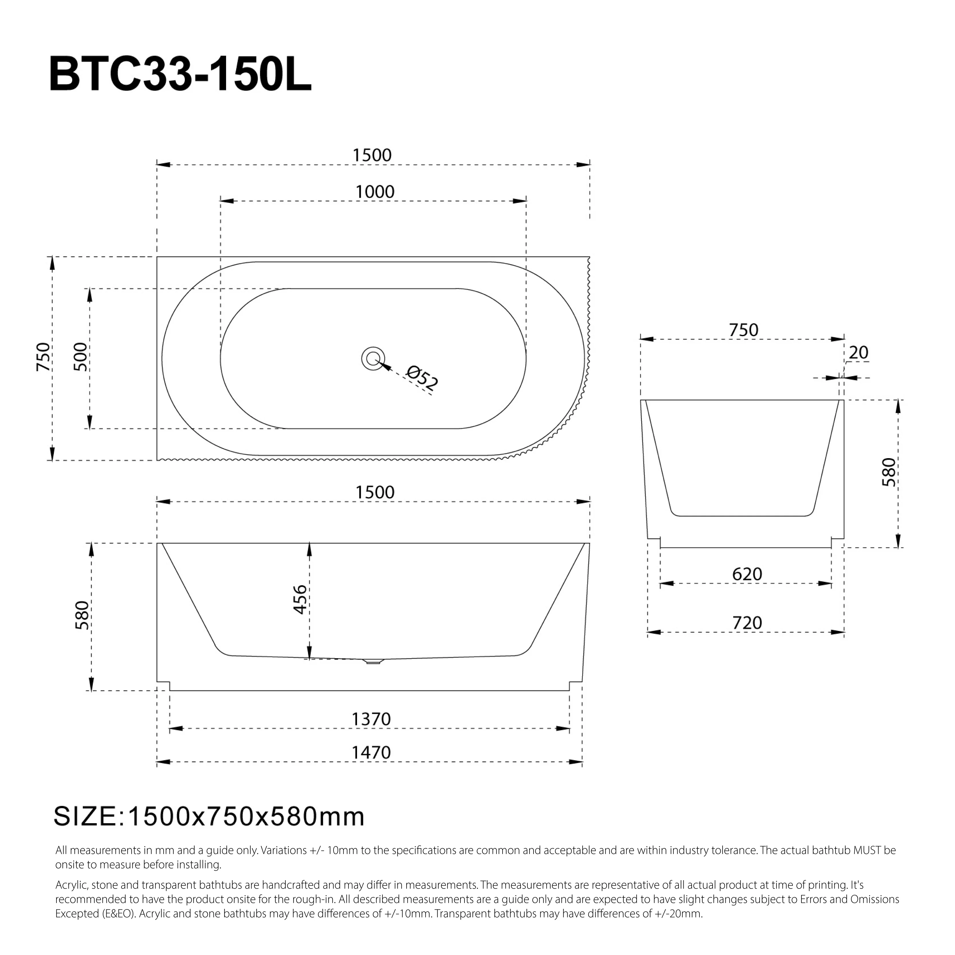RORY 1500mm V-Groove Fluted Left Corner Free Standing Bathtub Matte White - Image 4