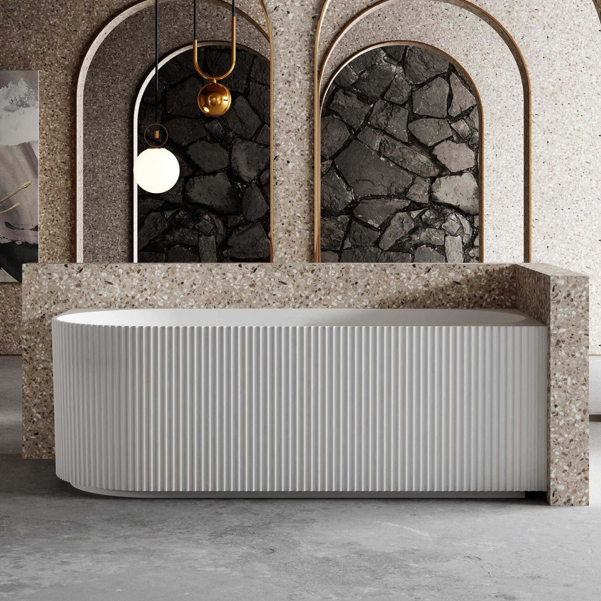 RORY 1500mm V-Groove Fluted Right Corner Free Standing Bathtub Matte White - Image 3