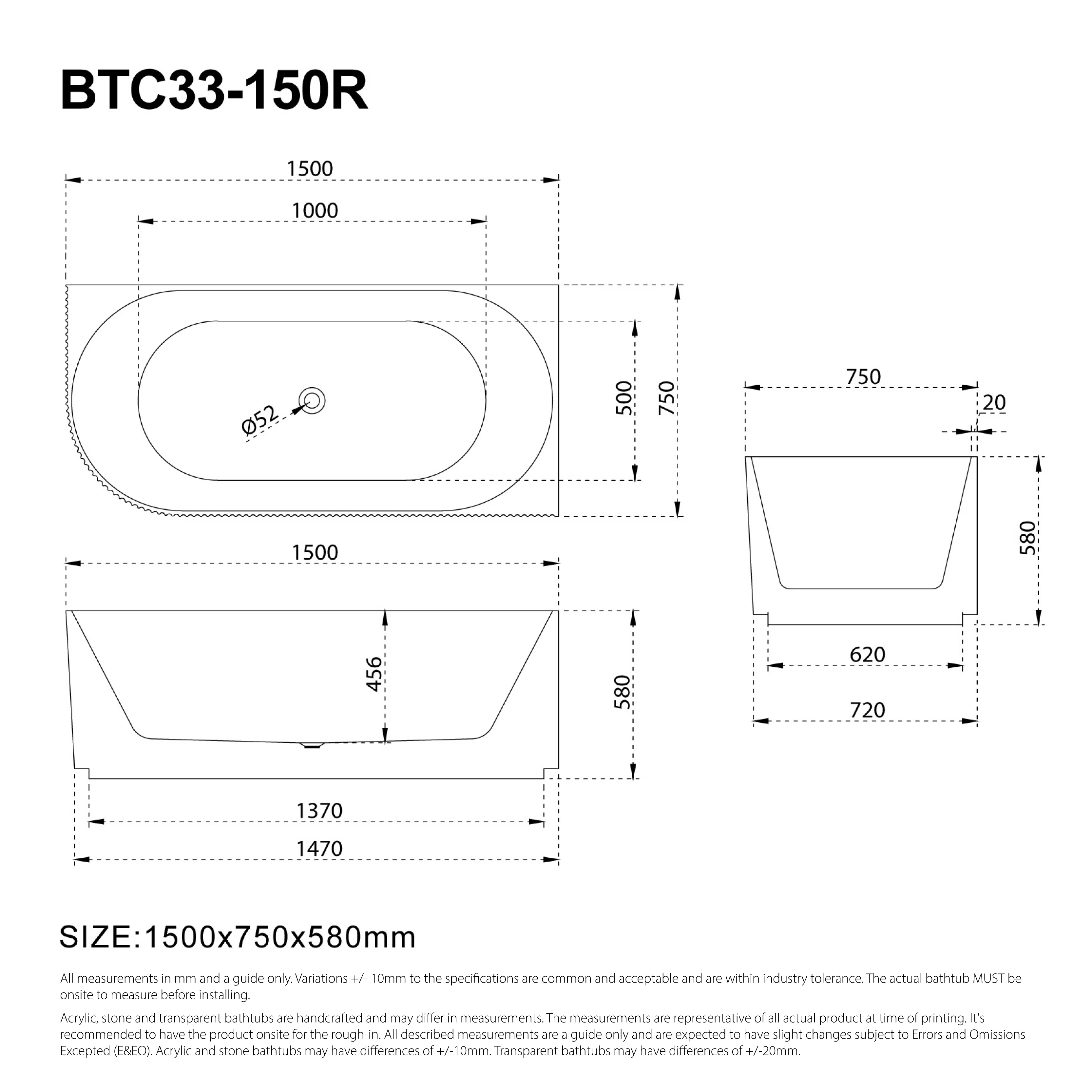 RORY 1500mm V-Groove Fluted Right Corner Free Standing Bathtub Matte White - Image 4