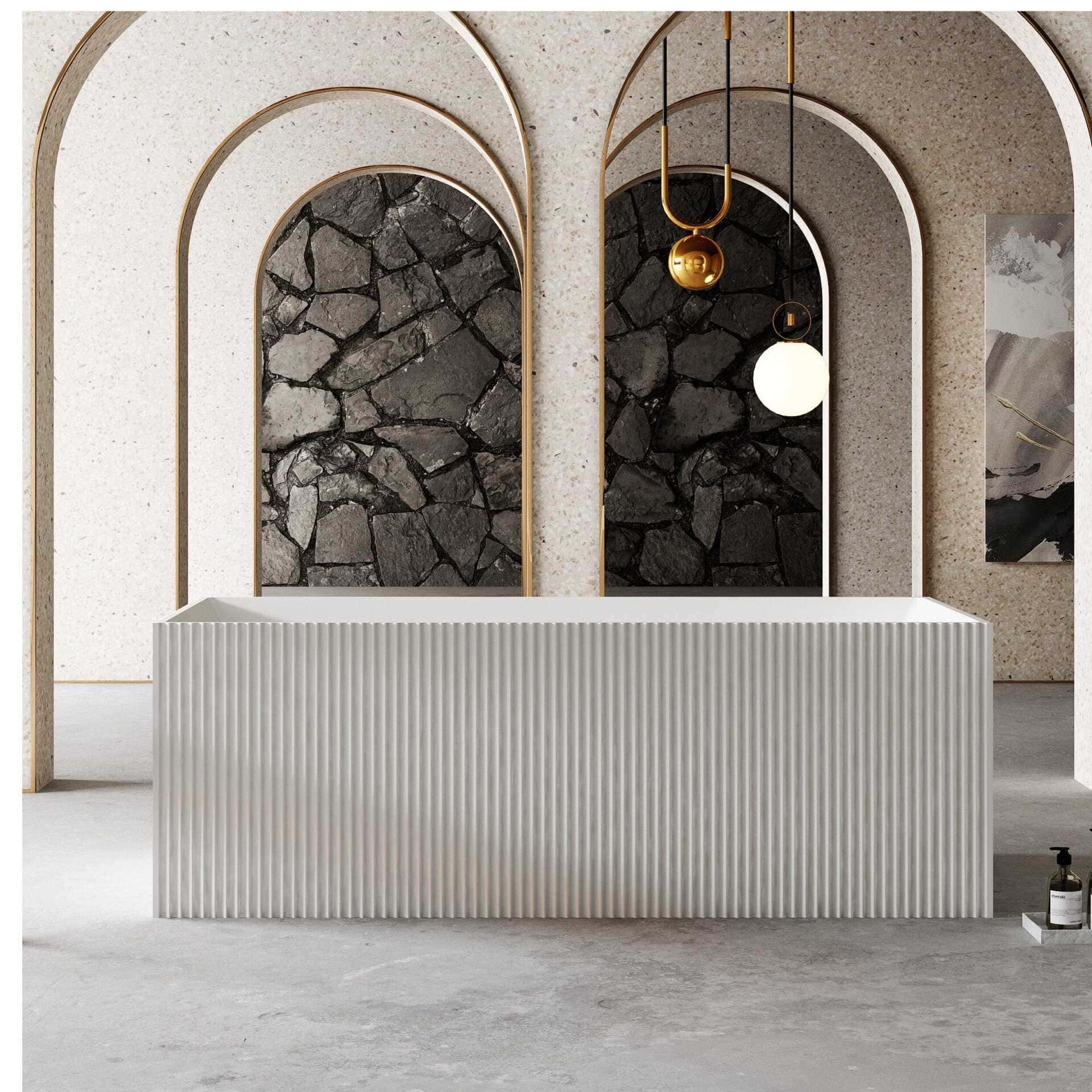 Clearance - KYLA 1700mm V-Groove Fluted Square Back To Wall Freestanding Bathtub Matte White - Image 3