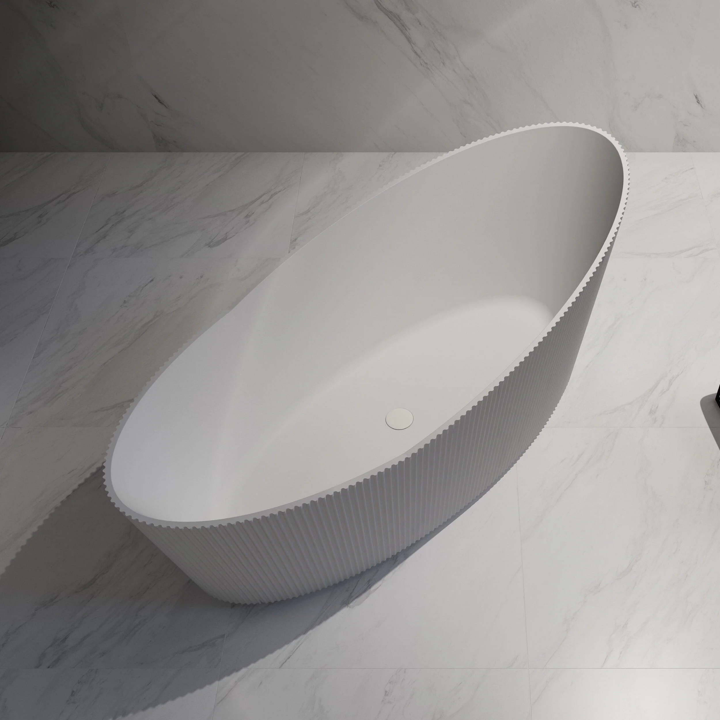Clearance - Helena 1800mm V-Groove Fluted Large Free Standing Bathtub Matte White - Image 3