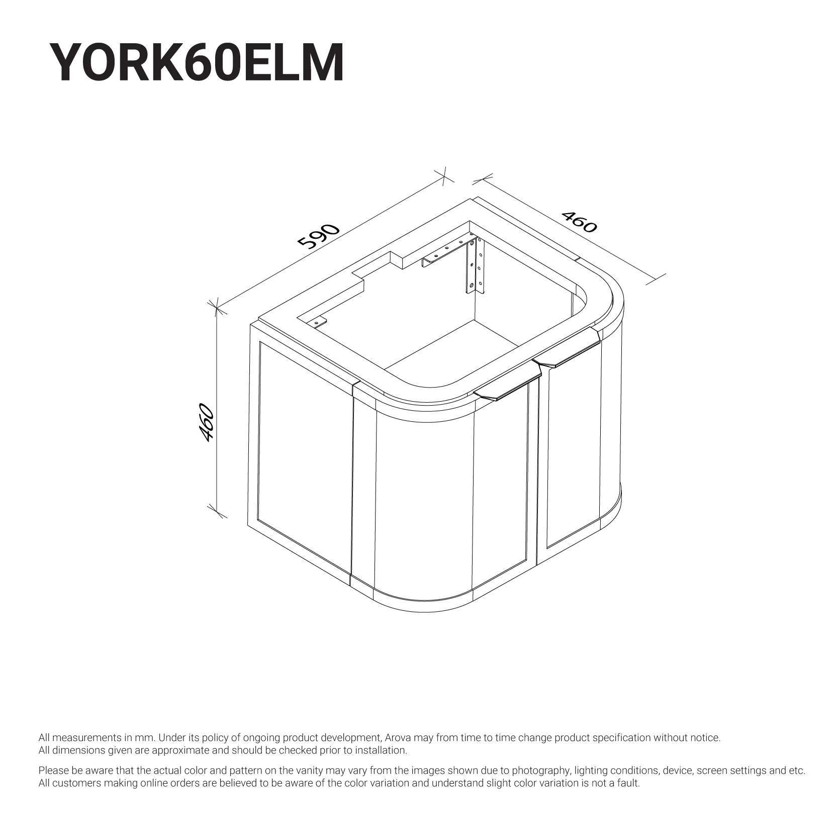 Clearance - York 600mm Curved Wall Hung Bathroom Vanity Timber - Image 5