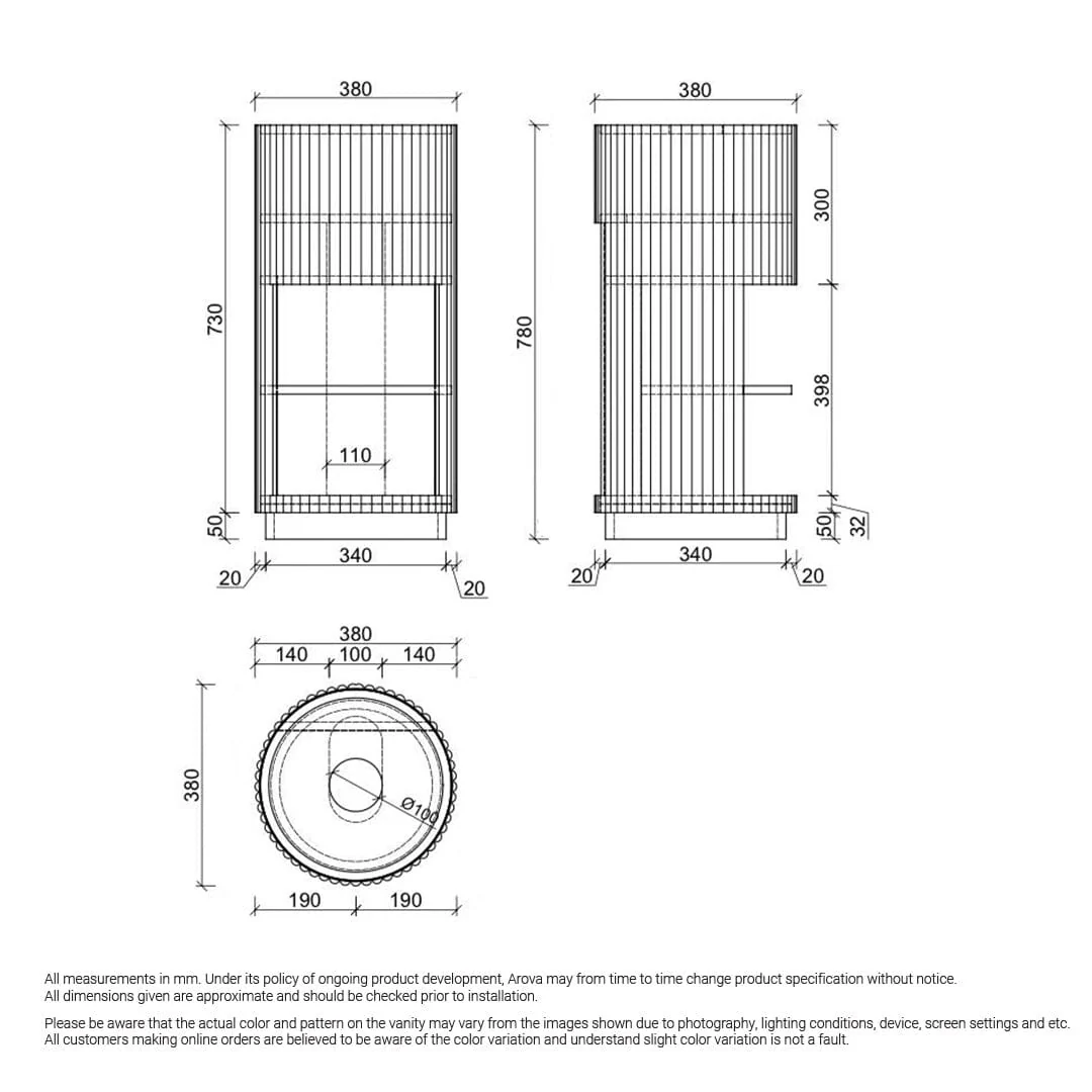 Aero 400mm Fluted Freestanding Small Vanity Natural Oak - Image 3