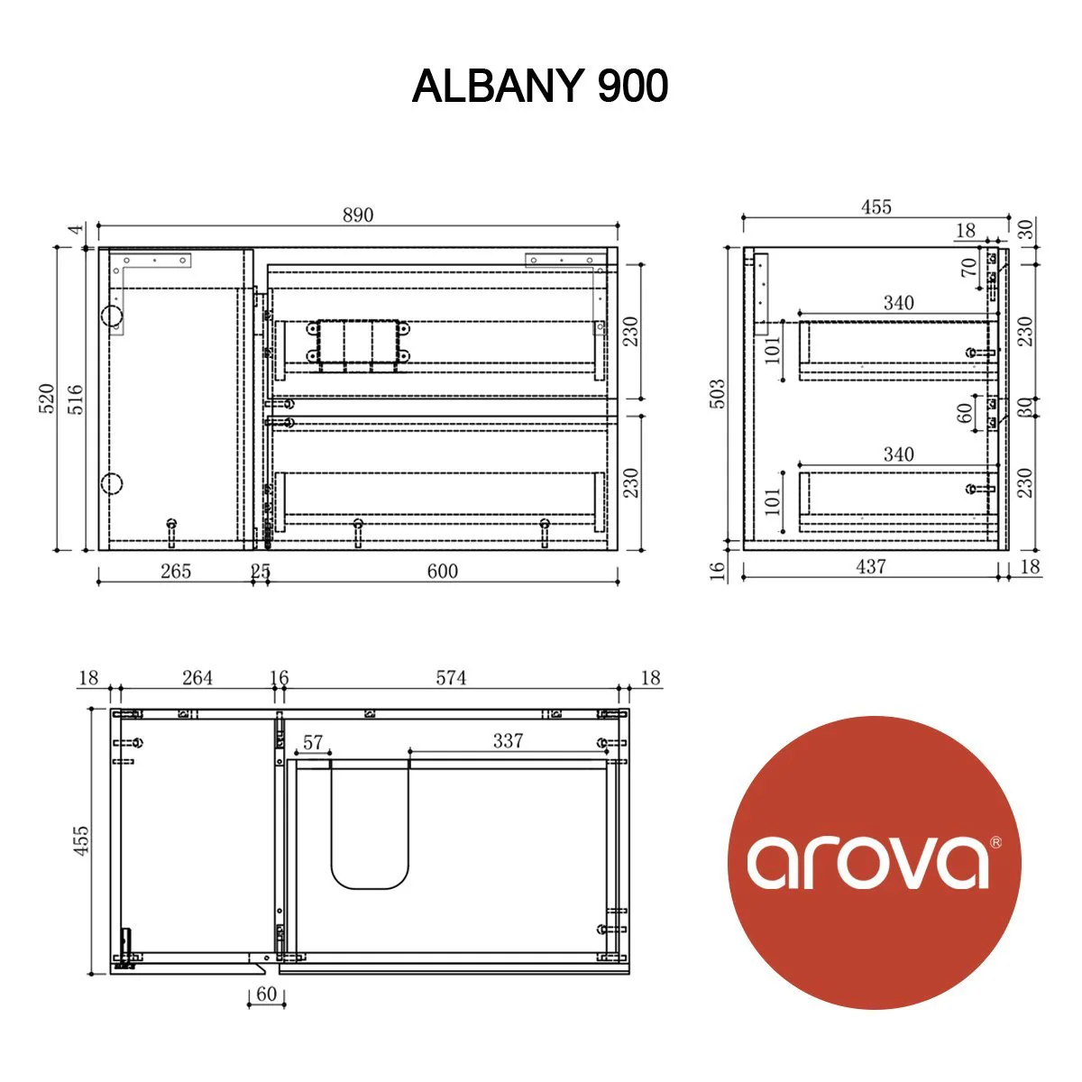 ALBANY 900mm Oak Timber Wall Hung Vanity - Image 11