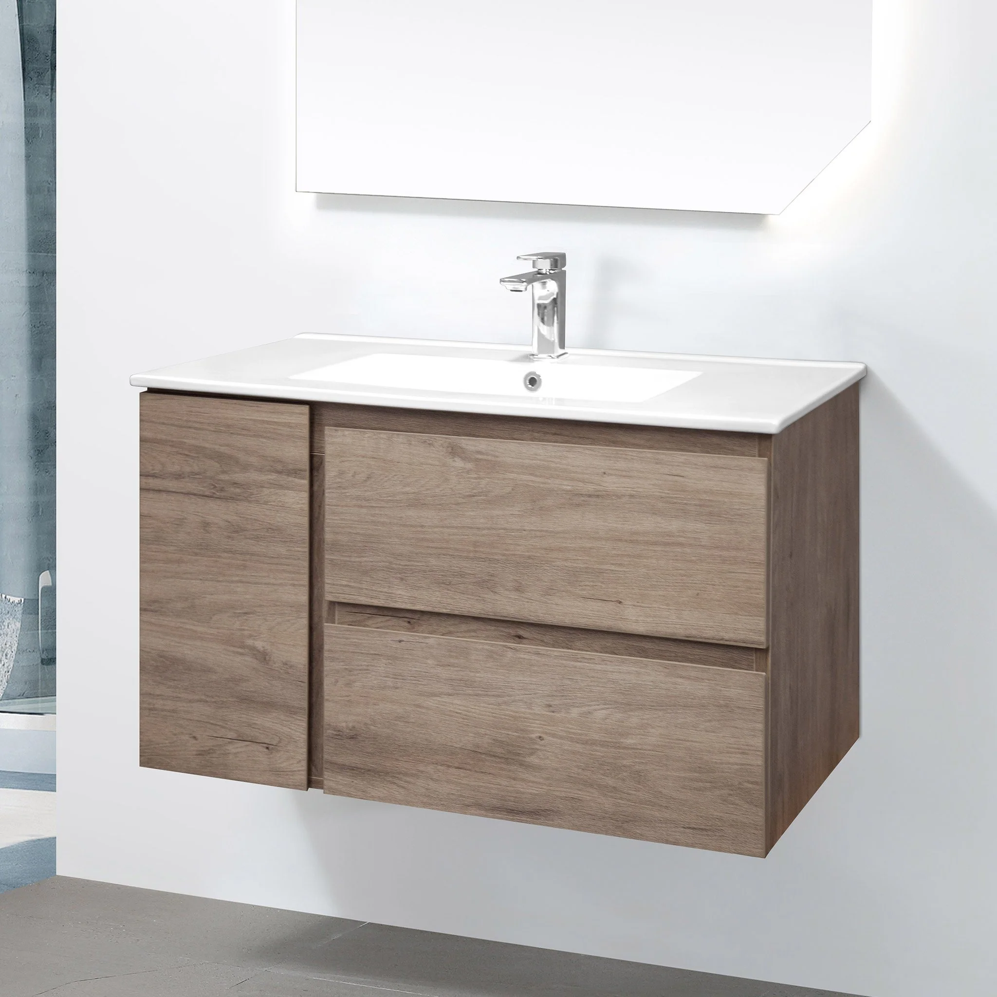 ALBANY 900mm Oak Timber Wall Hung Vanity - Image 3