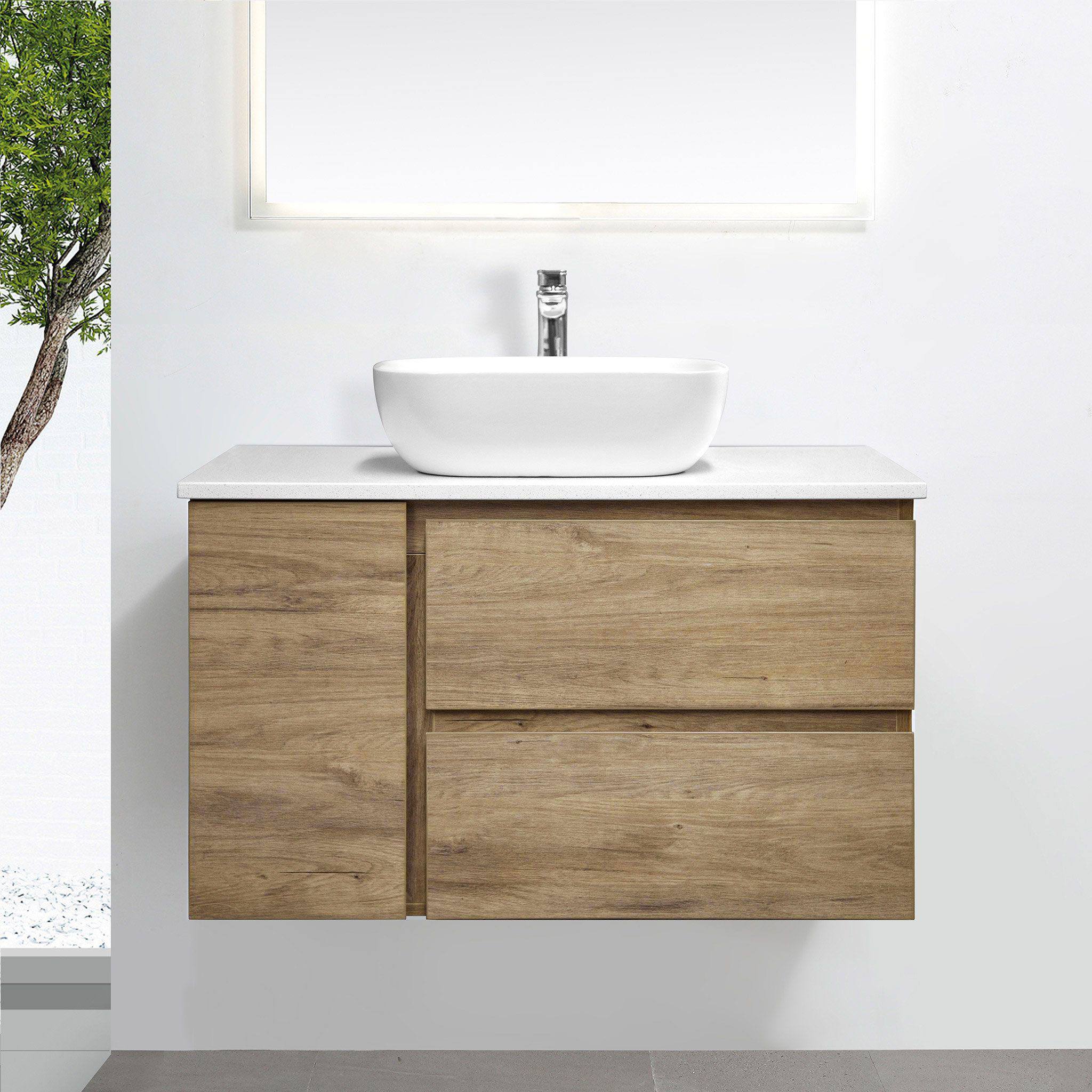 ALBANY 900mm Oak Timber Wall Hung Vanity - Image 6