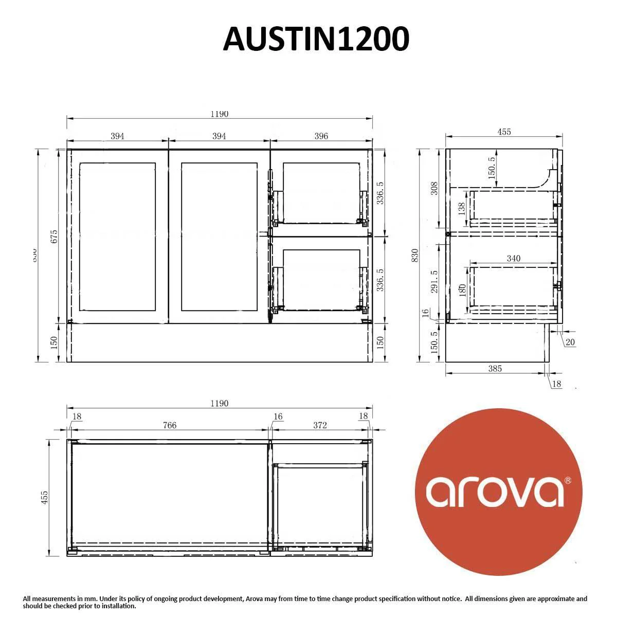 Clearance - AUSTIN 1200mm Floor Standing Bathroom Vanity Left Hand Side - Image 6