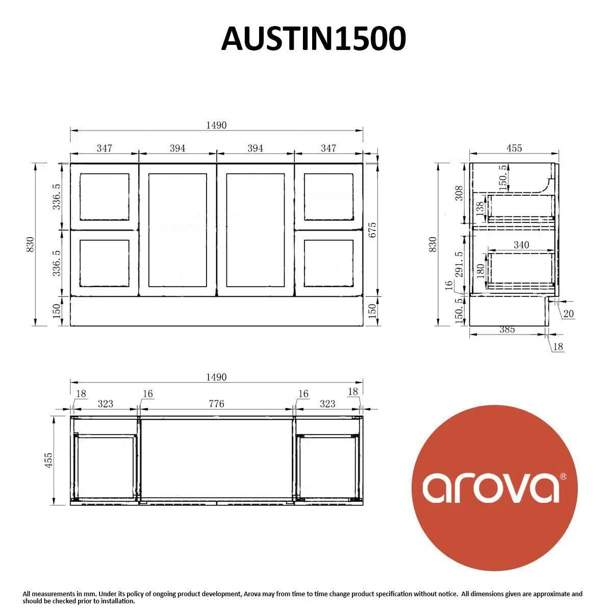 Clearance - AUSTIN 1500mm Floor Standing Bathroom Vanity - Image 6