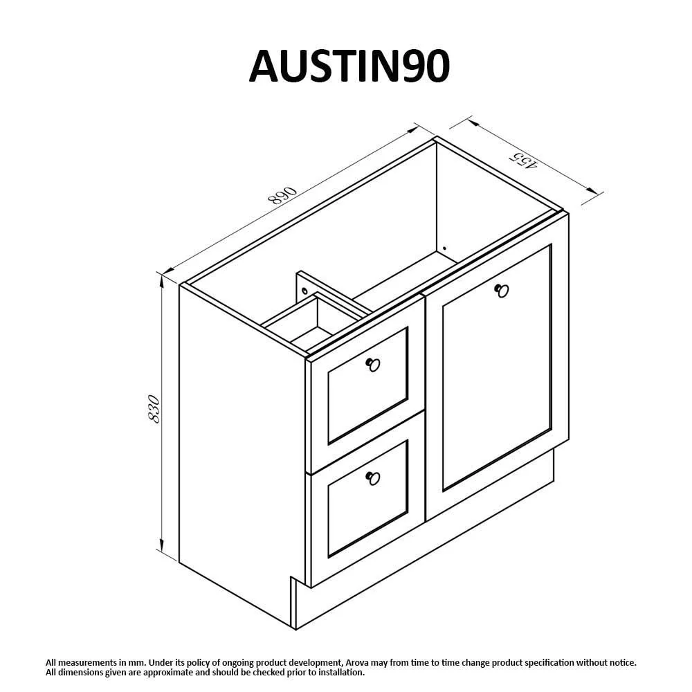 Clearance - AUSTIN 900mm Floor Standing Bathroom Vanity Right Hand Side - Image 6