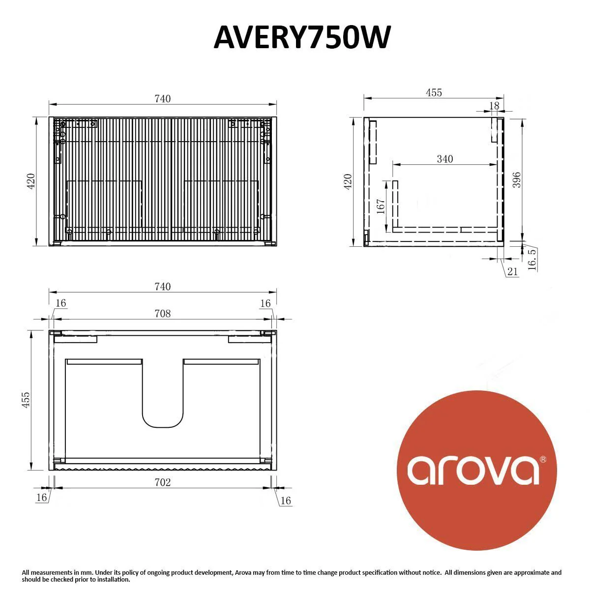Clearance - Avery 750mm Wall Hung Bathroom Vanity - Image 7