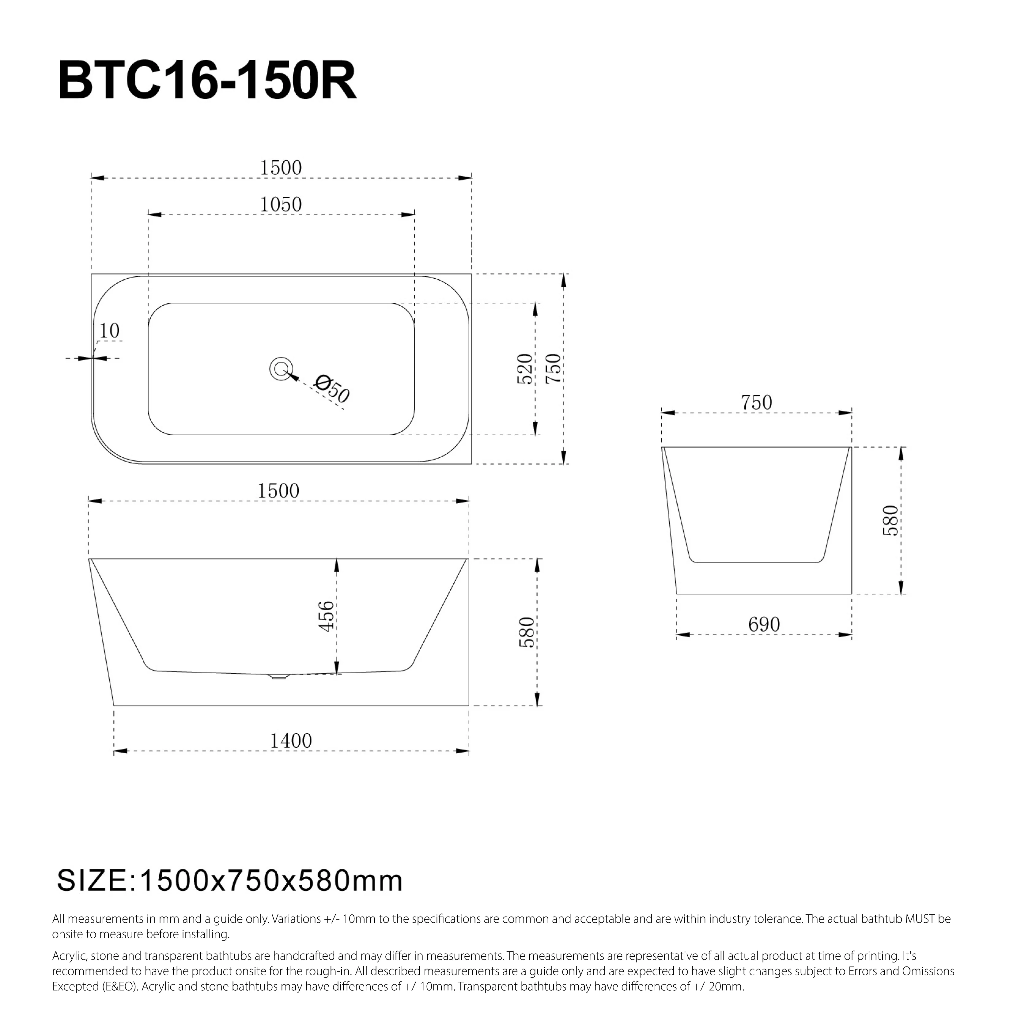 CLARA 1500mm Left Hand Corner Free Standing Bath Gloss White - Image 4