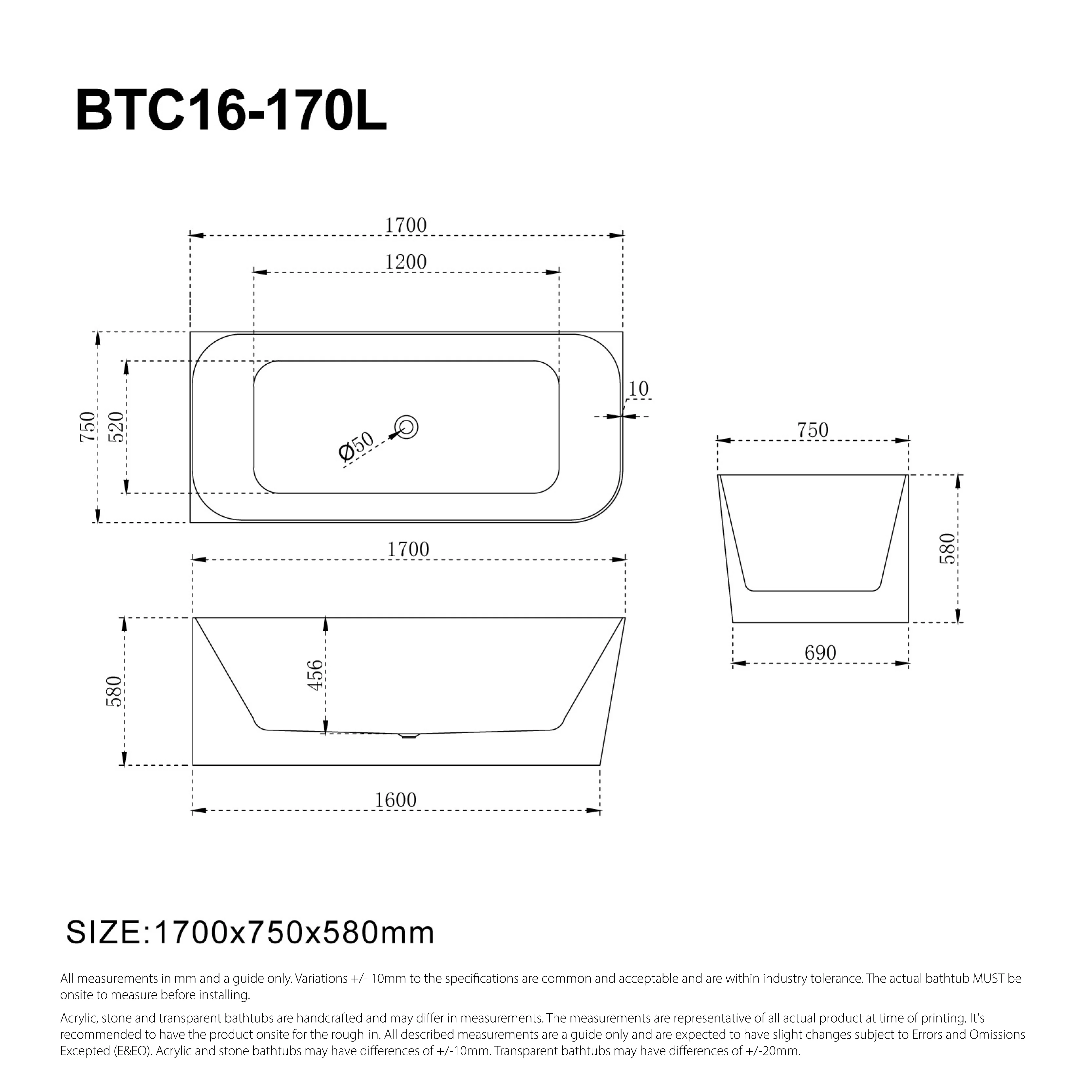 CLARA 1700mm Left Hand Corner Free Standing Bath Gloss White - Image 4