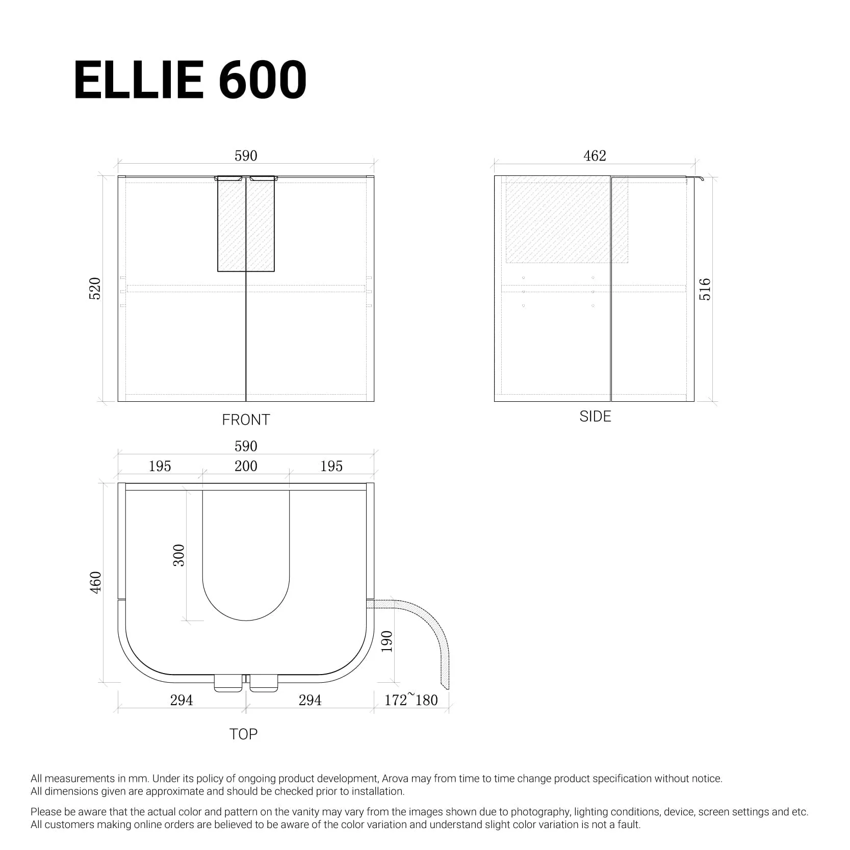 Ellie 600mm Curved Timber Wall Hung Bathroom Vanity - Image 5