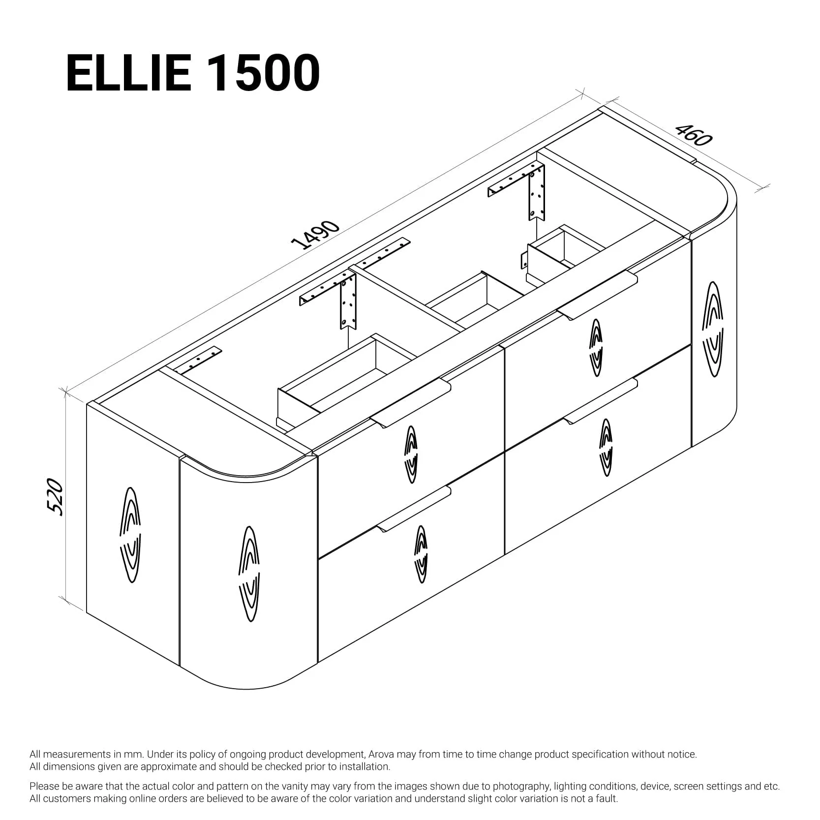 Ellie 1500mm Curved Timber Wall Hung Bathroom Vanity - Image 9