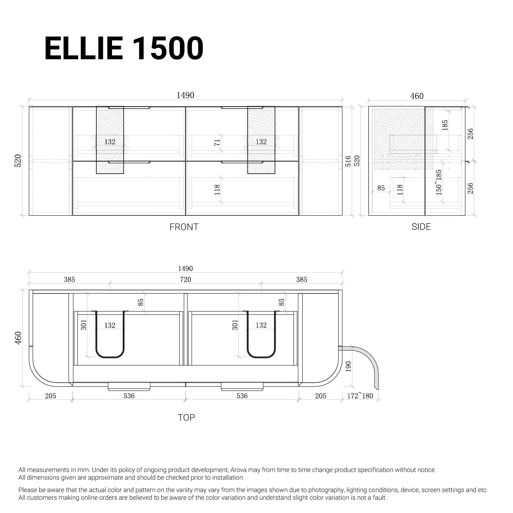 Ellie 1500mm Curved Timber Wall Hung Bathroom Vanity - Image 10