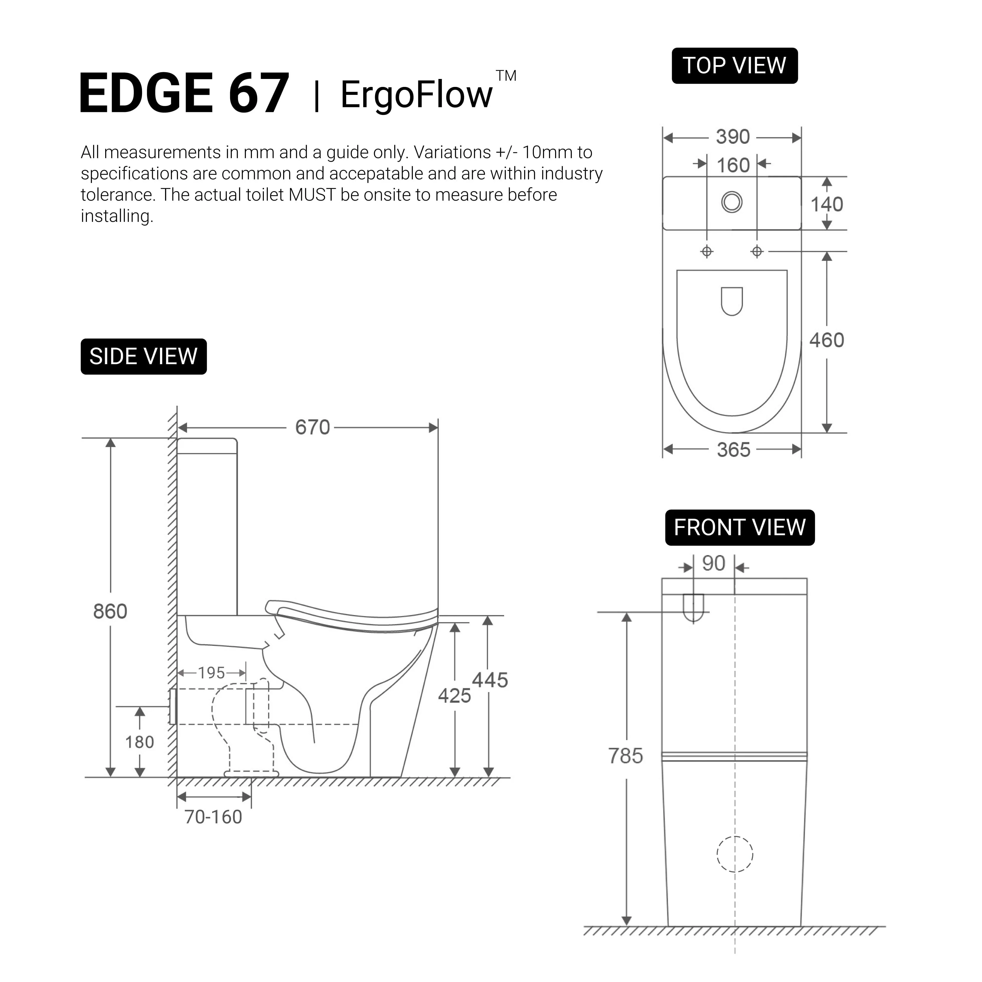ErgoFlow Edge67 Ergonomic Rimless Tornado Back to Wall Toilet - Image 7