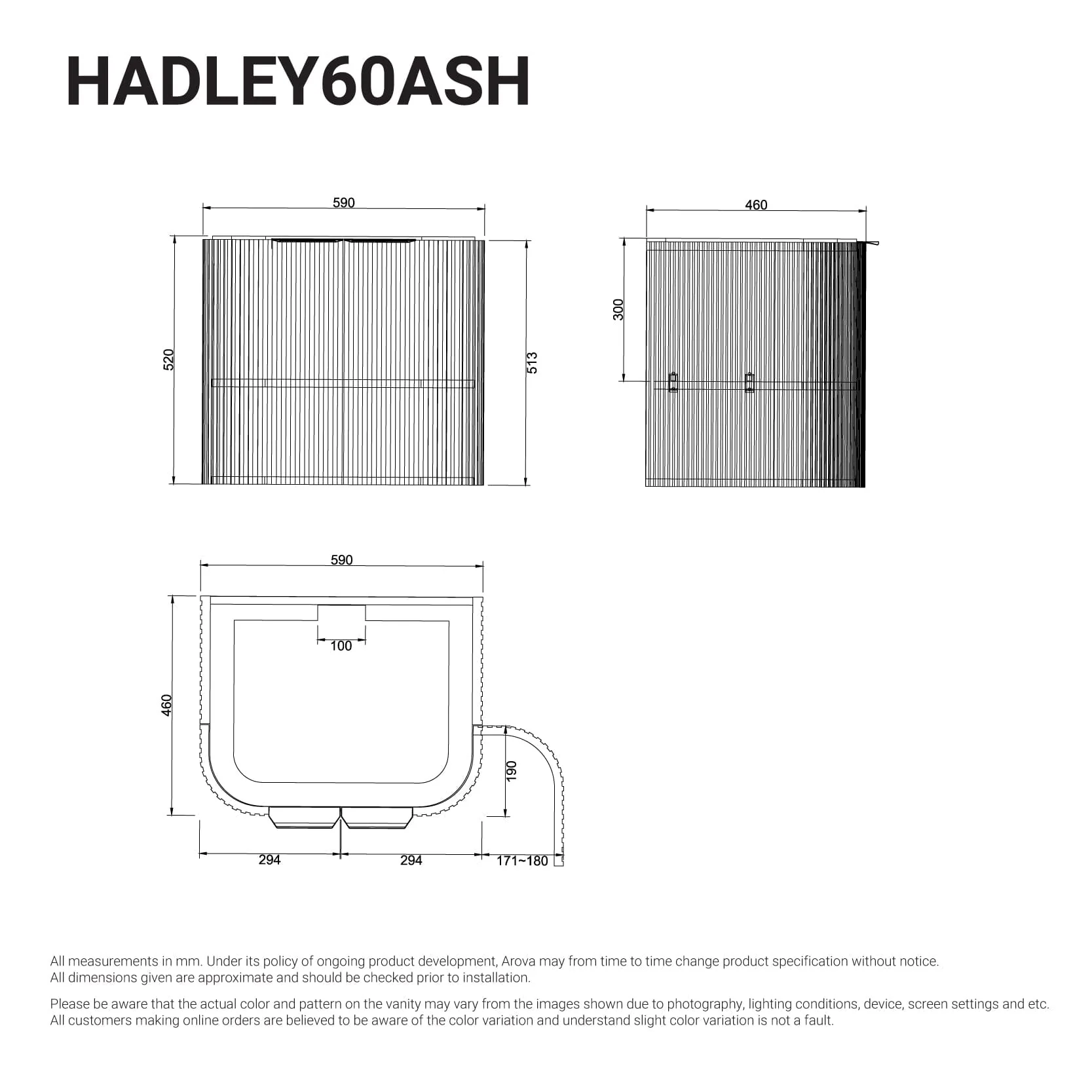 Hadley 600mm Curved Fluted Wall Hung Vanity Timber Veneer - Image 6