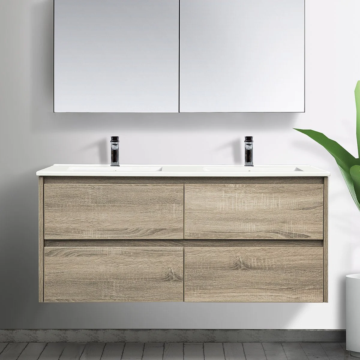 KRIS 1200mm Oak Timber Wall Hung Double Vanity - Image 4