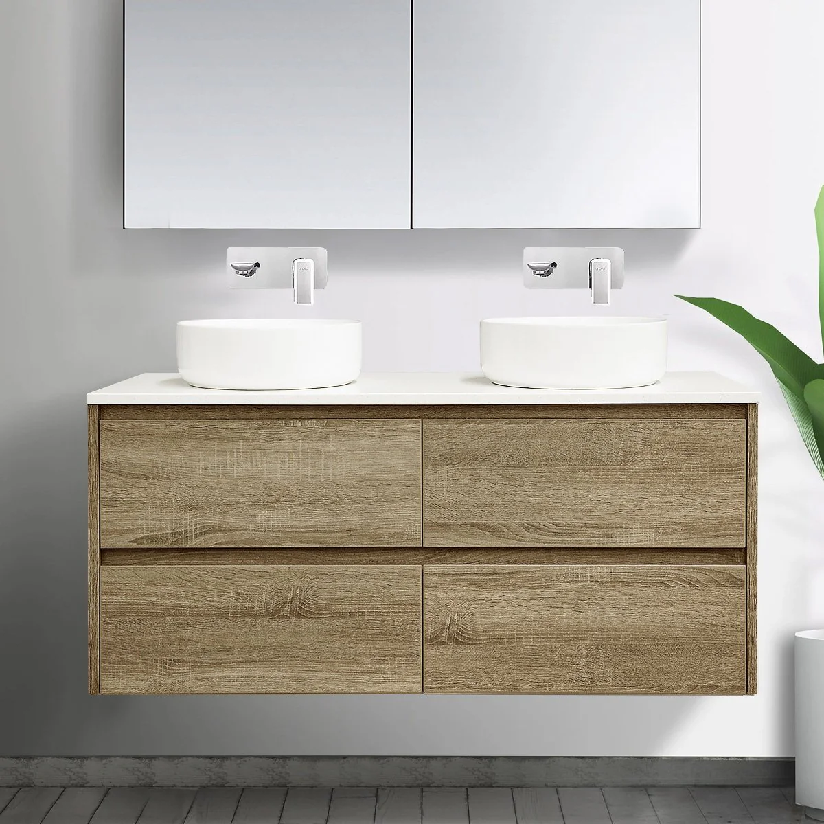 KRIS 1200mm Oak Timber Wall Hung Double Vanity - Image 5