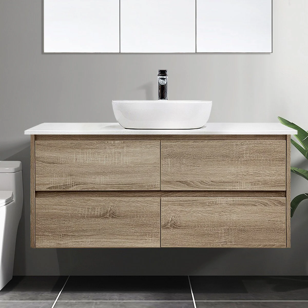KRIS 1200mm Oak Timber Wall Hung Single Vanity - Image 6