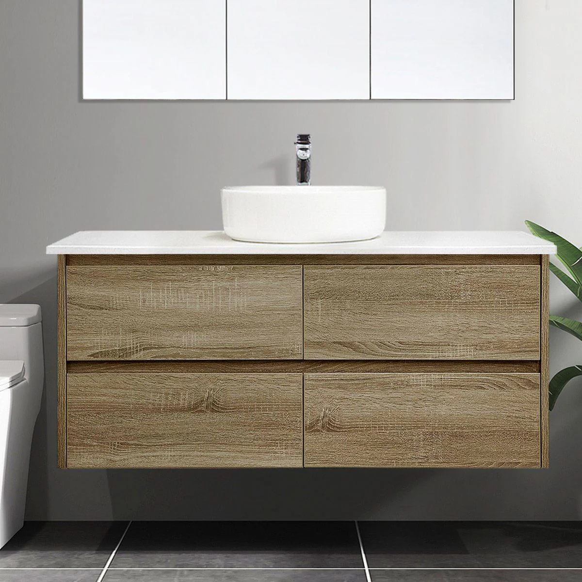 KRIS 1200mm Oak Timber Wall Hung Single Vanity - Image 7