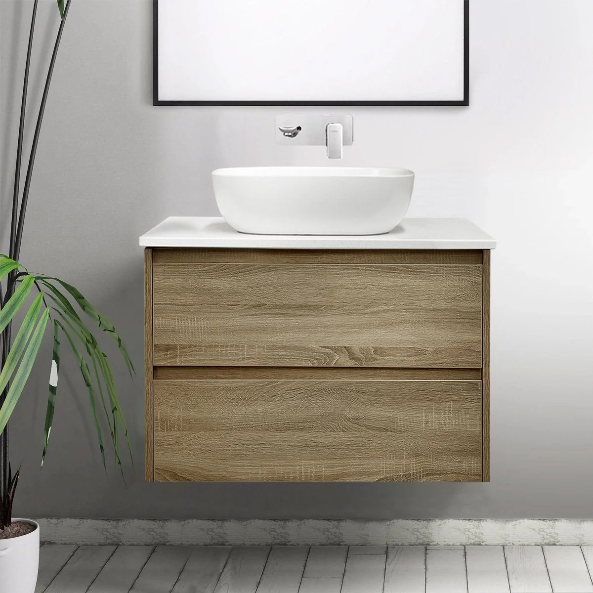 KRIS 900mm Oak Wall Hung Vanity - Image 3