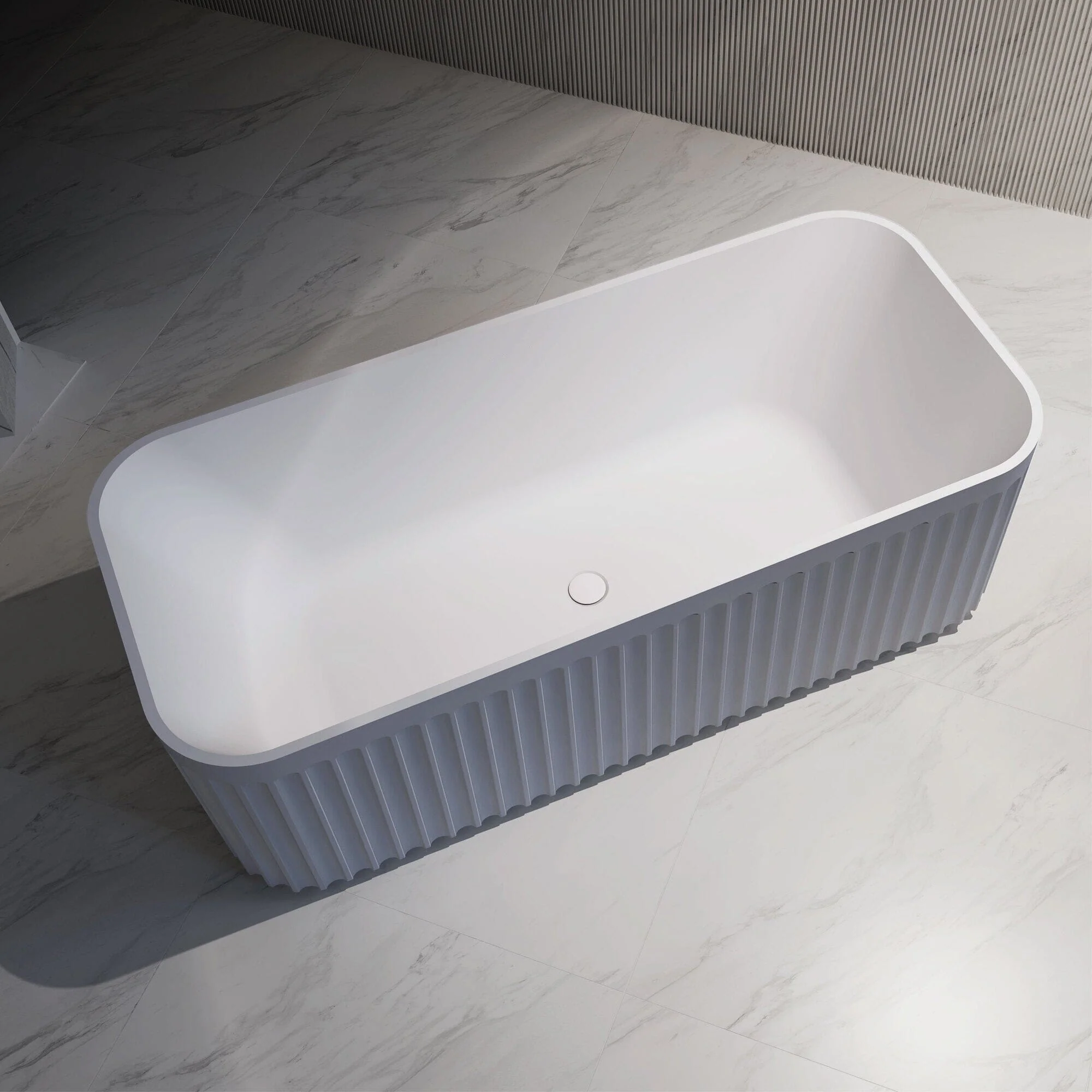 Clearance - KUBO 1500mm Fluted Freestanding Bathtub Matte White - Image 3