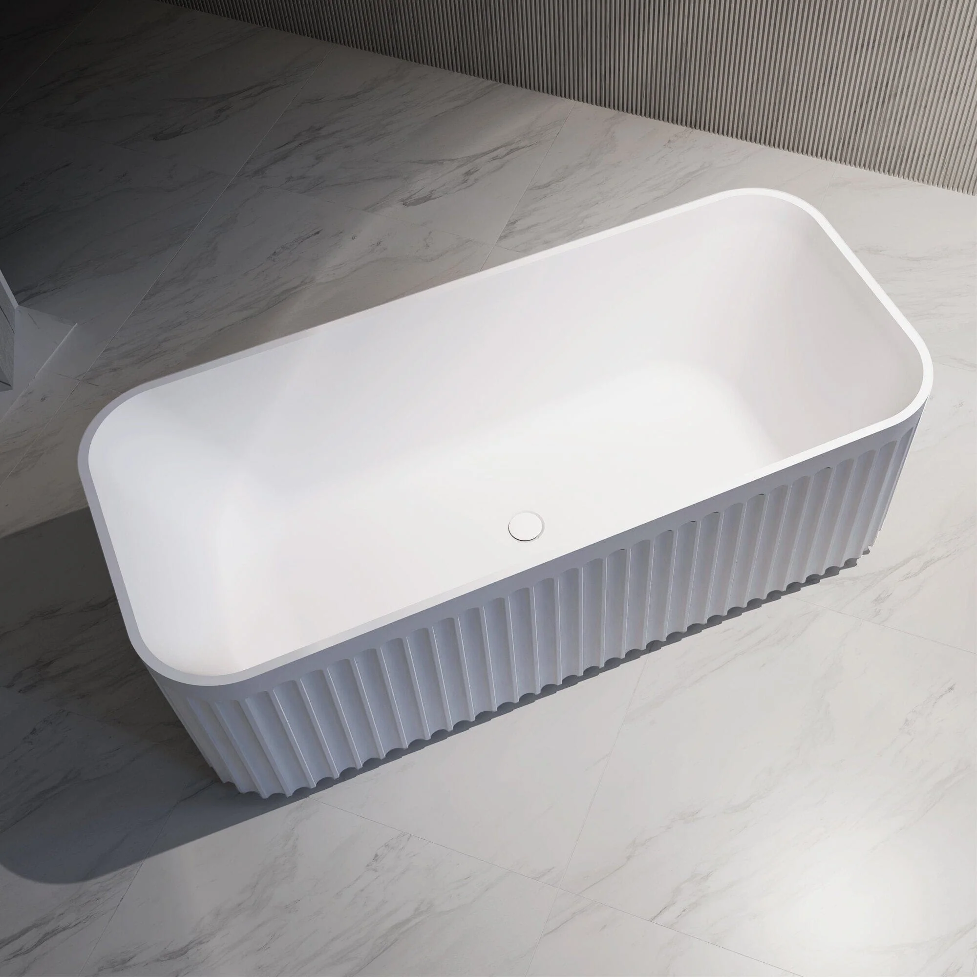 Clearance - KUBO 1700mm Fluted Freestanding Bathtub Gloss White - Image 3