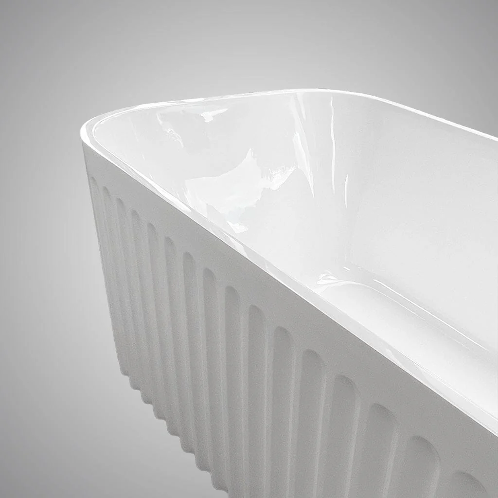 Clearance - KUBO 1700mm Fluted Freestanding Bathtub Gloss White - Image 4