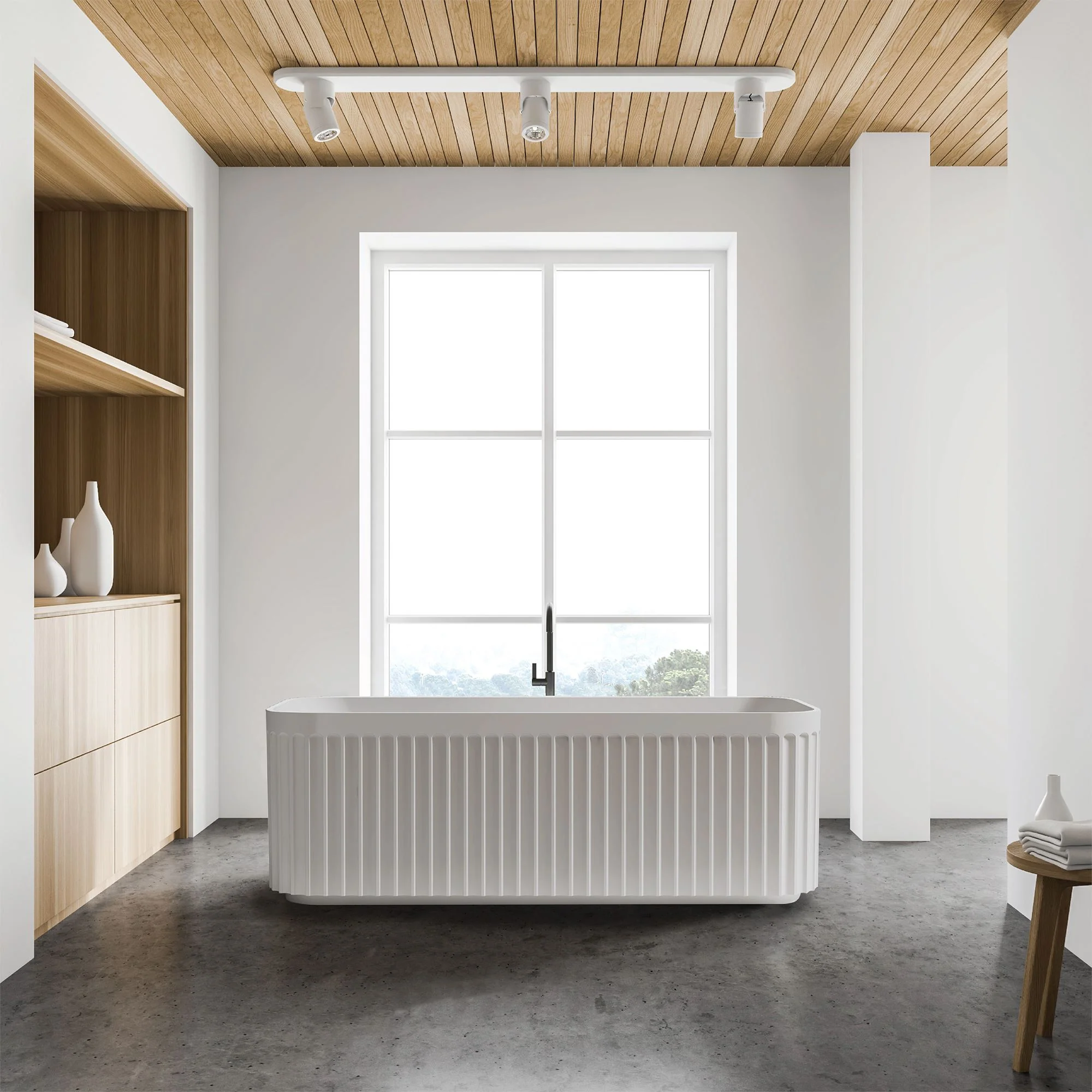 Clearance - KUBO 1700mm Fluted Freestanding Bathtub Matte White - Image 4