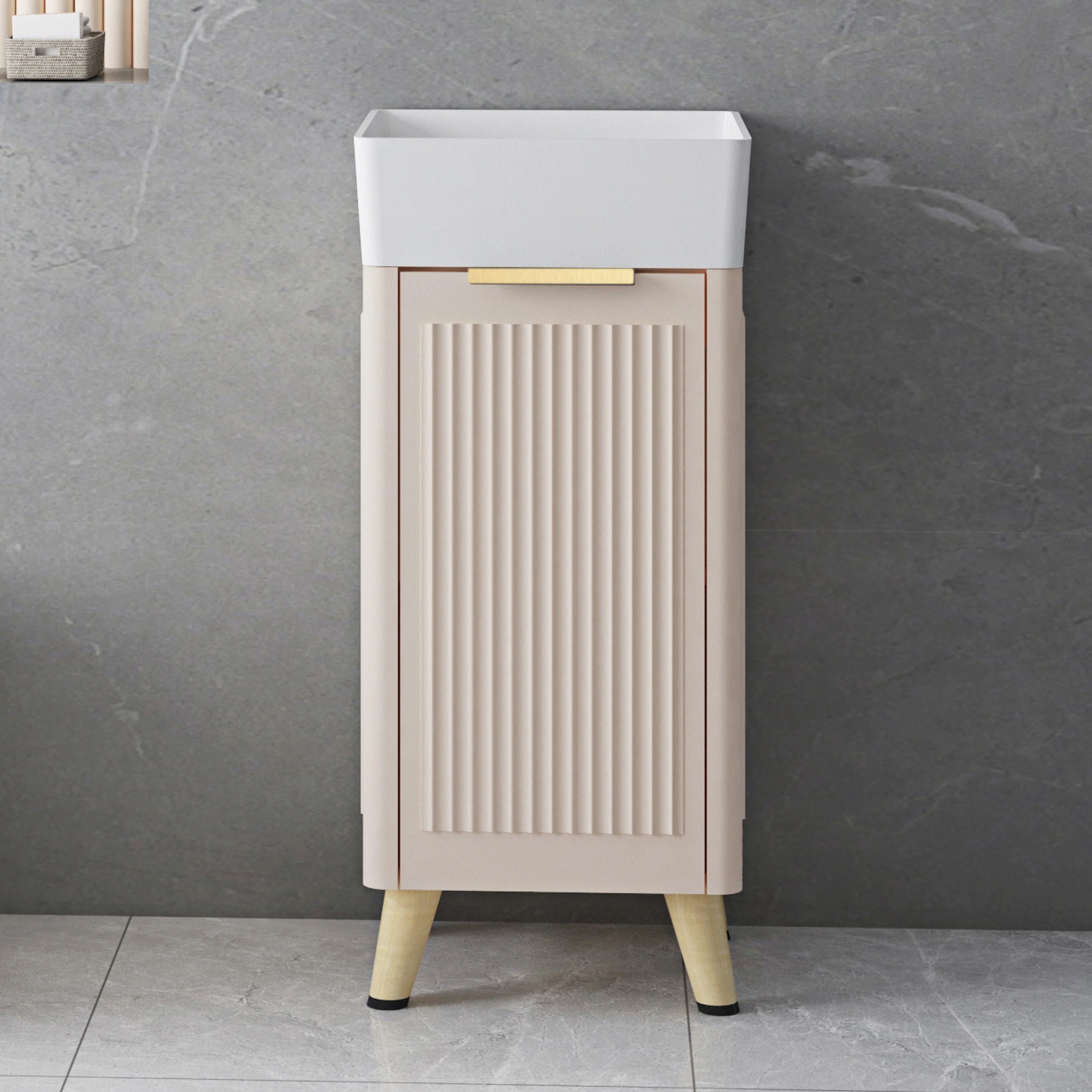 Lexi 400mm Small Vanity Almond & White Basin Set - Image 3