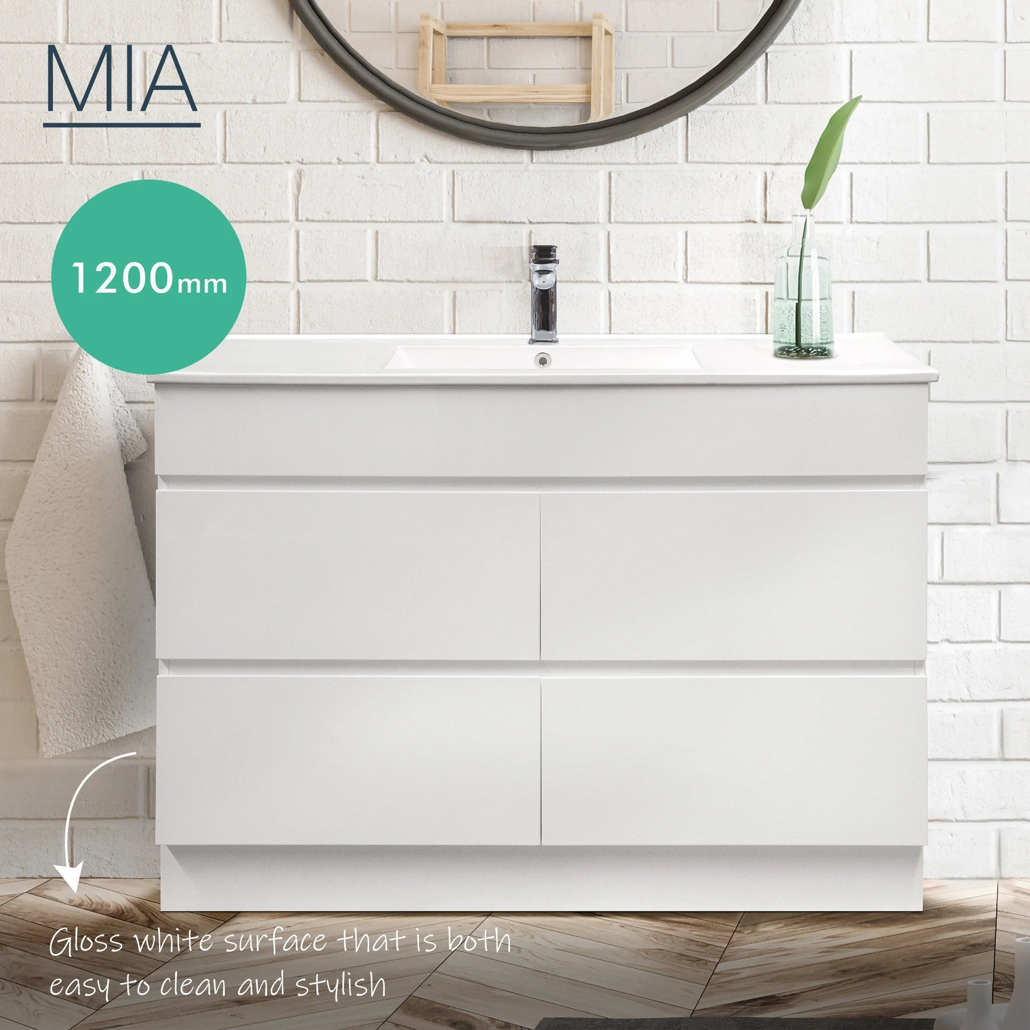 Clearance - Mia 1200mm Floor Standing Bathroom Vanity - Single Bowl - Image 6