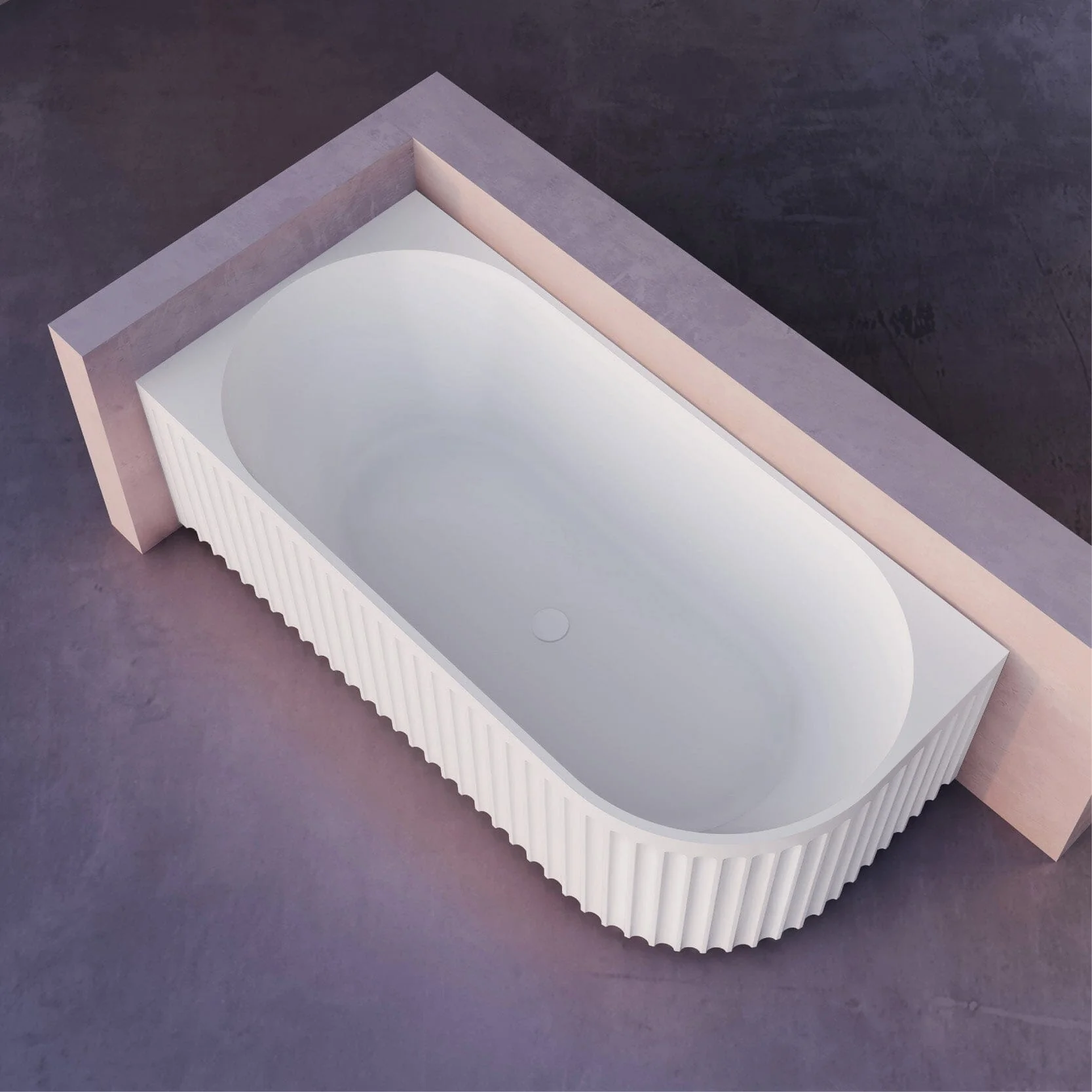 OLA 1500mm Fluted Oval Left Hand Corner Freestanding Bathtub Gloss White - Image 3