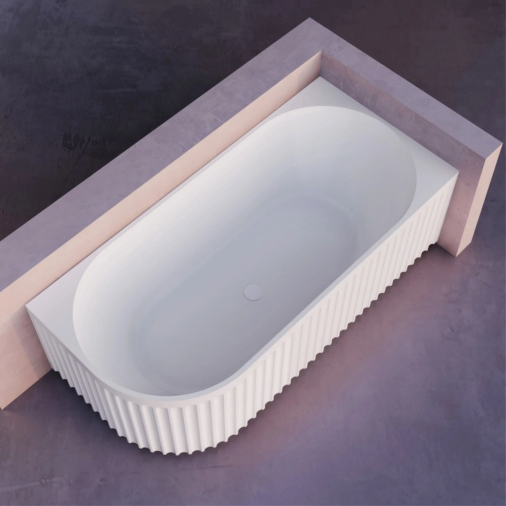 OLA 1500mm Fluted Oval Right Hand Corner Freestanding Bathtub Gloss White - Image 3