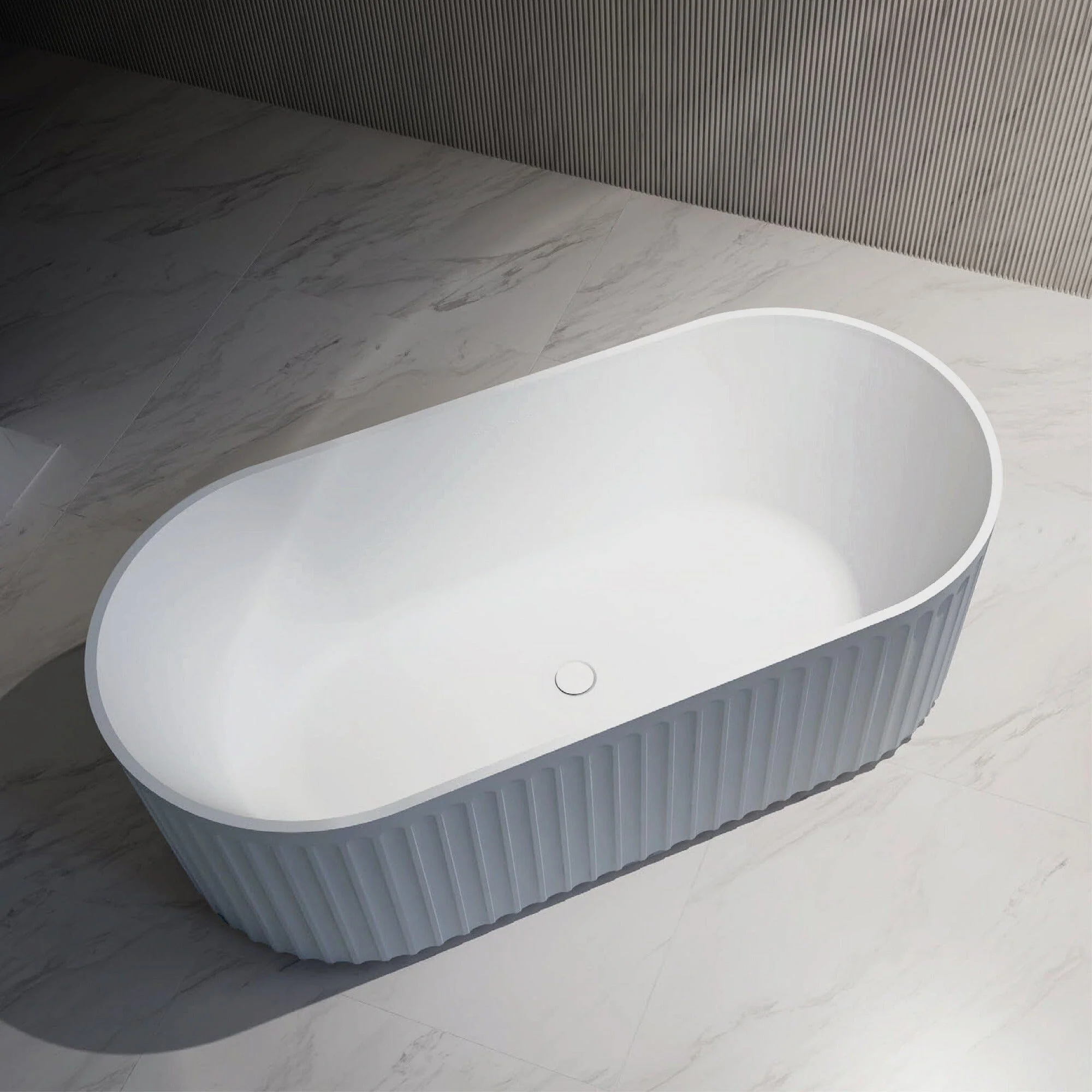 ORI 1700mm V Groove Fluted Freestanding Bathtub  Gloss White - Image 3