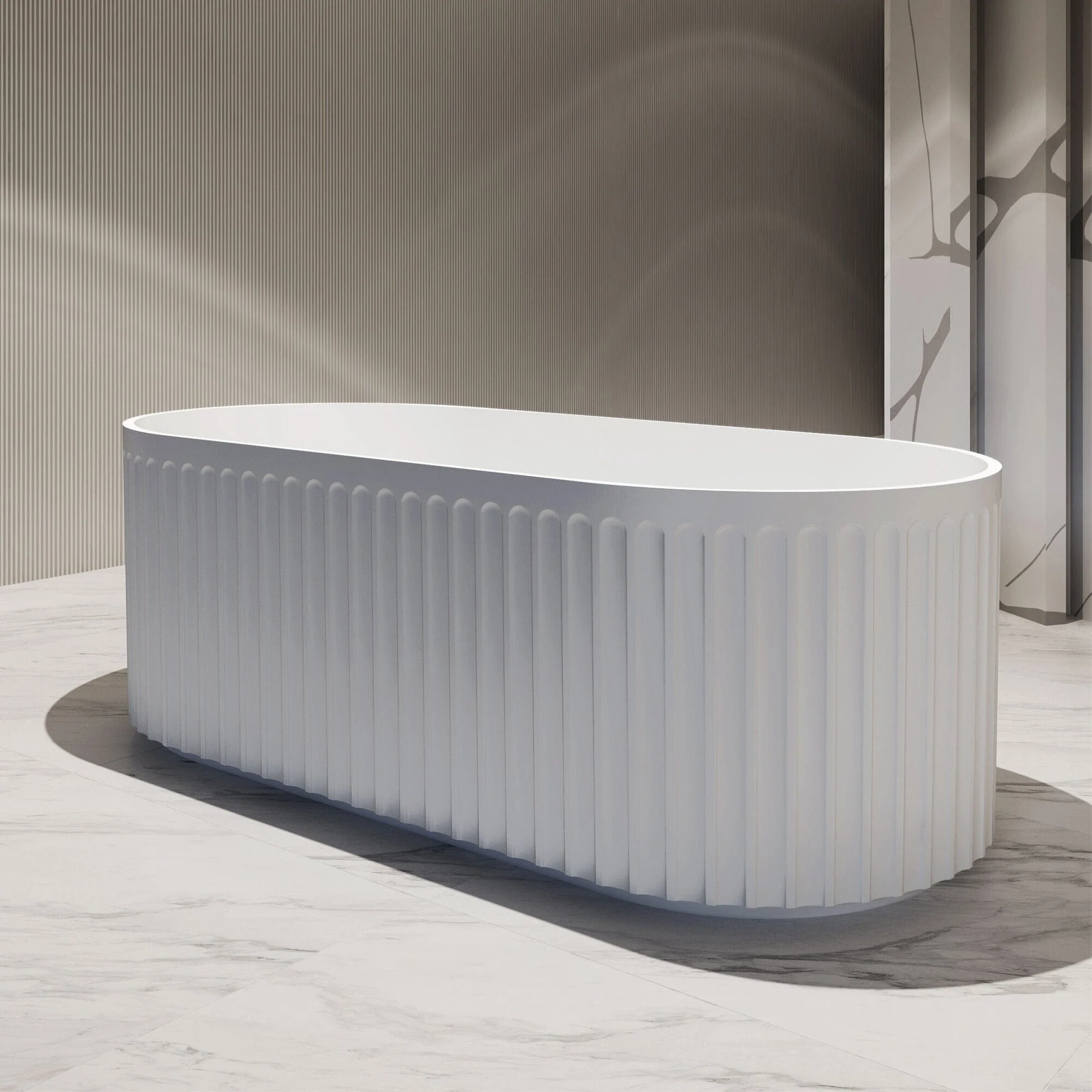 ORI 1700mm V Groove Fluted Freestanding Bathtub  Gloss White - Image 5