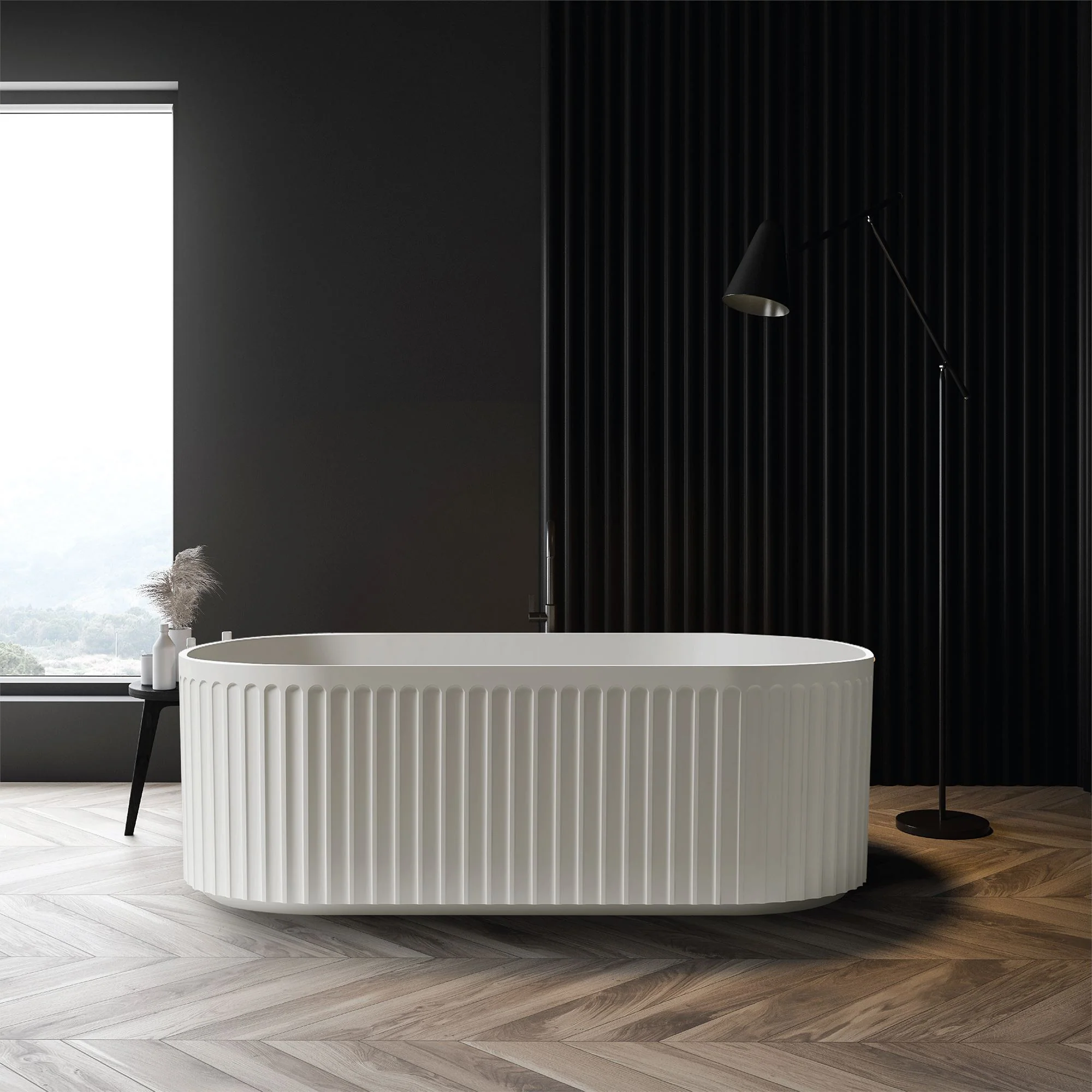 Clearance - ORI 1700mm  V Groove Fluted Freestanding Bathtub Matte White - Image 3