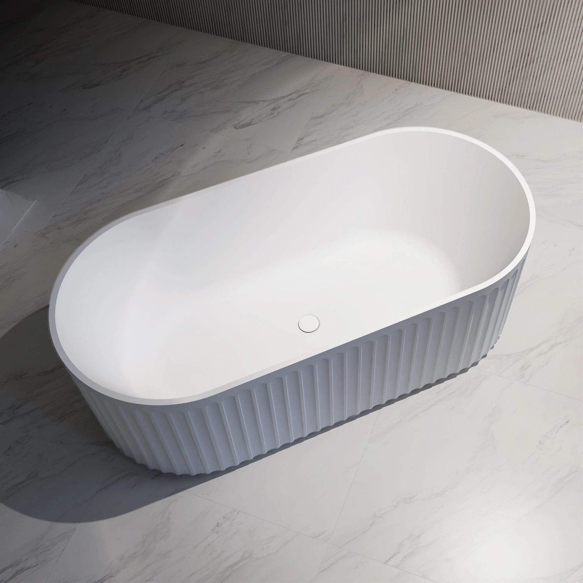 Clearance - ORI 1700mm  V Groove Fluted Freestanding Bathtub Matte White - Image 4