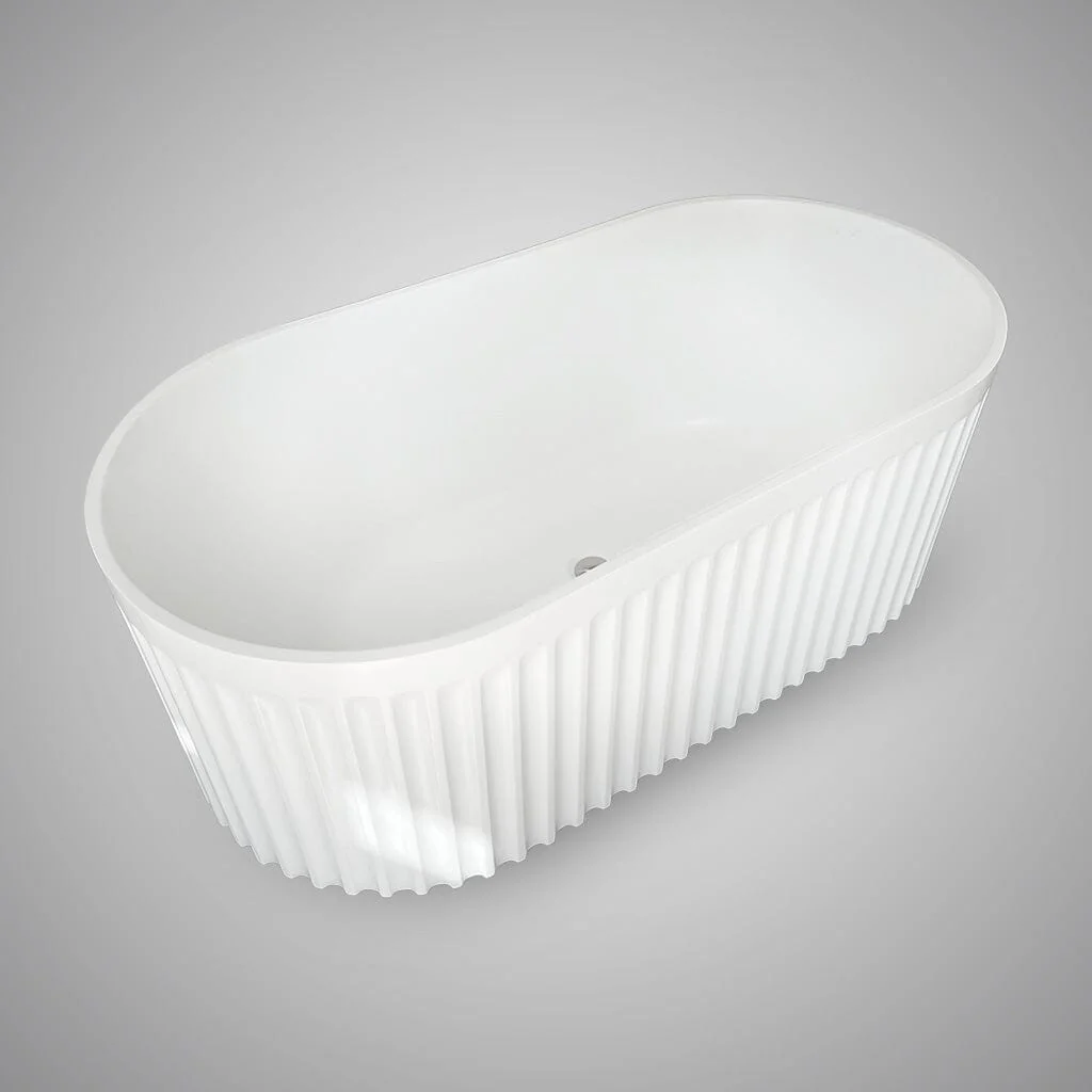Clearance - ORI 1700mm  V Groove Fluted Freestanding Bathtub Matte White - Image 5