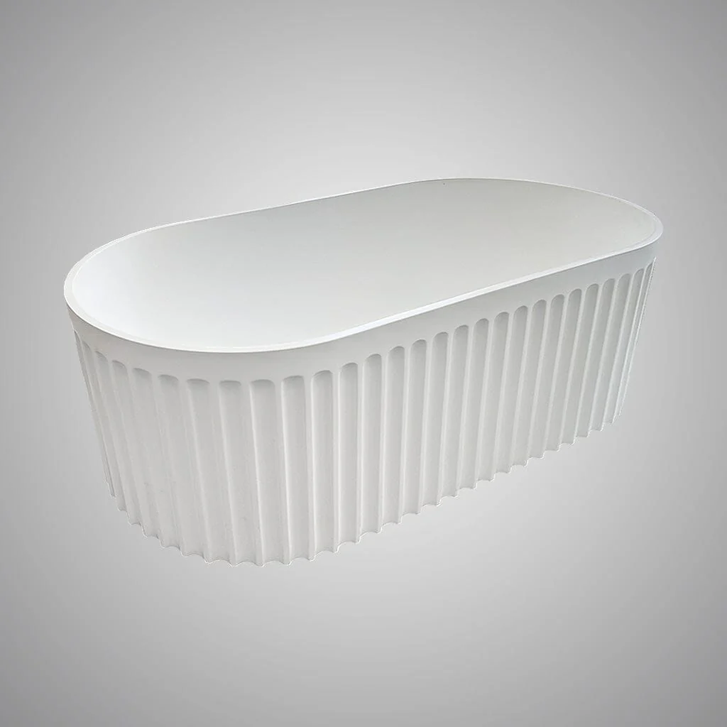 Clearance - ORI 1700mm  V Groove Fluted Freestanding Bathtub Matte White - Image 6