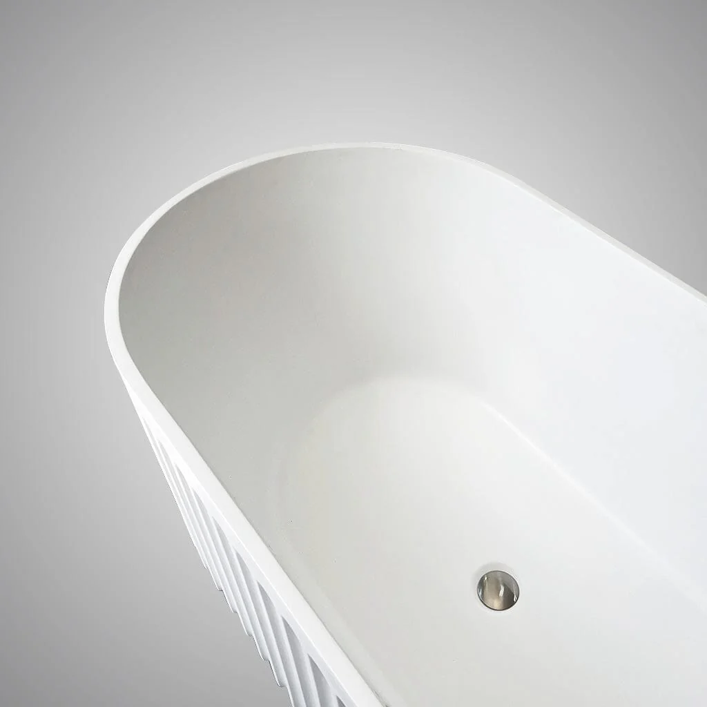 Clearance - ORI 1700mm  V Groove Fluted Freestanding Bathtub Matte White - Image 7
