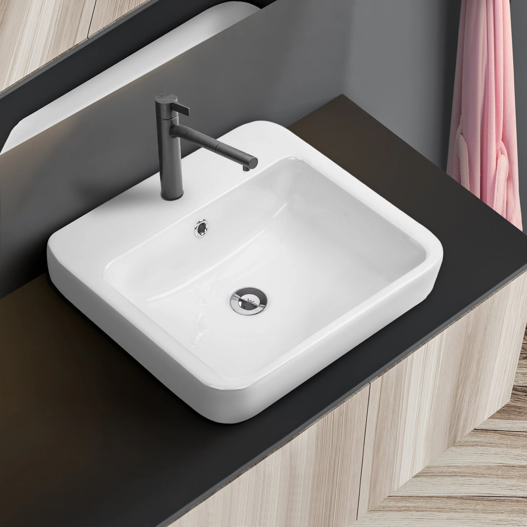 CoCo Half Inset Basin Soft Corners 1 Tap Hole - Image 3