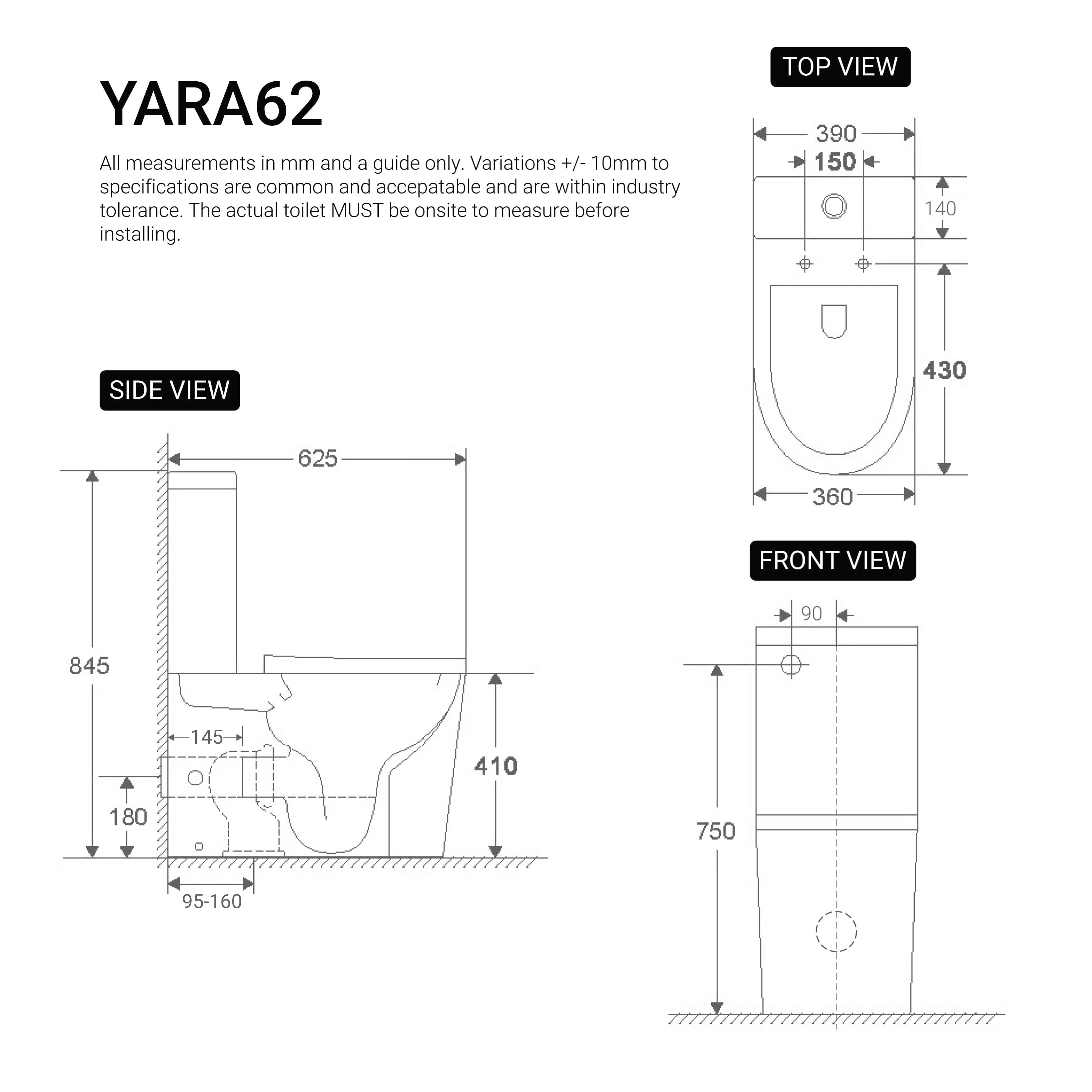 Yara62 Rimless Tornado Compact Back to Wall Toilet - Image 7