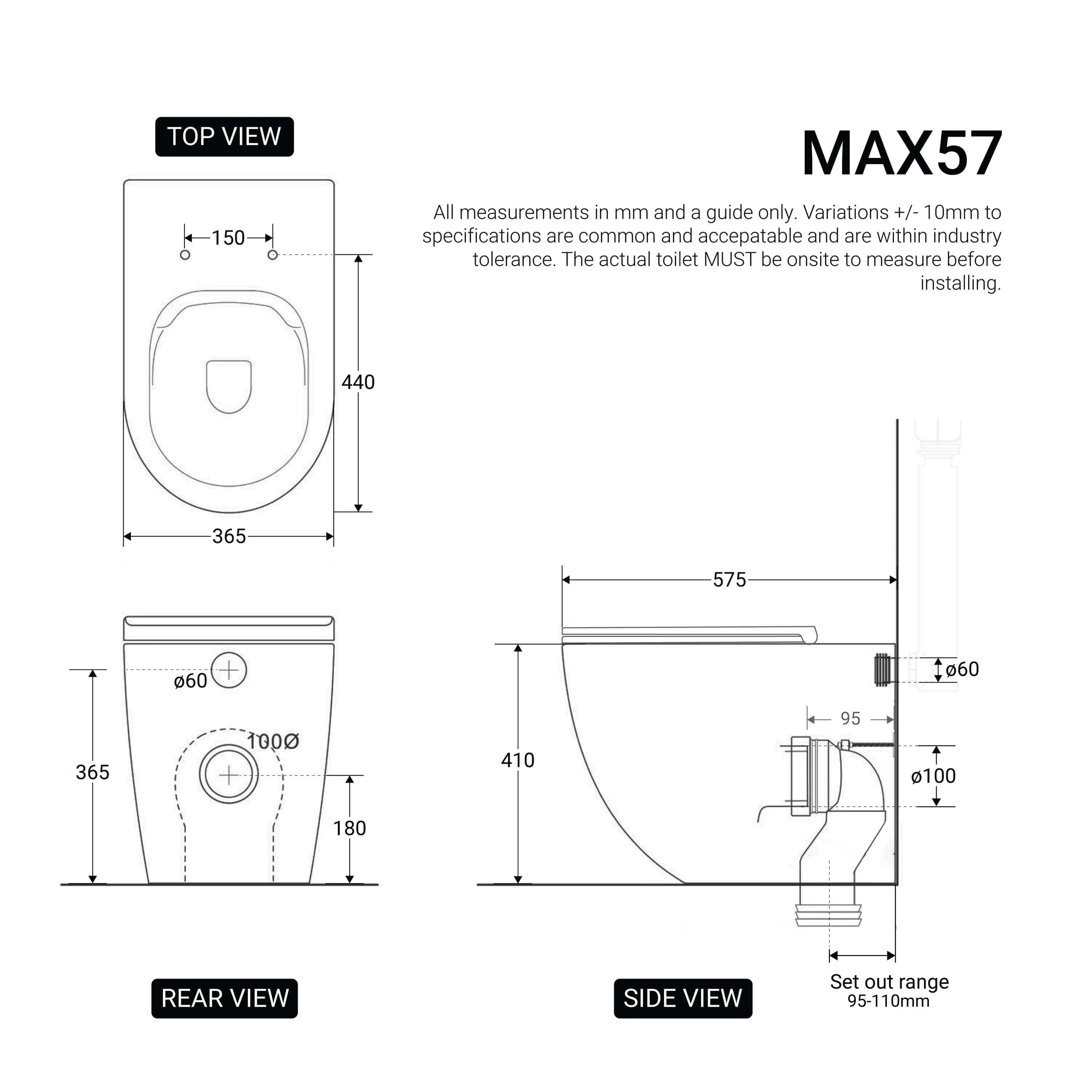 Max57 Rimless Tornado Floor Mount Toilet Pan - Image 7