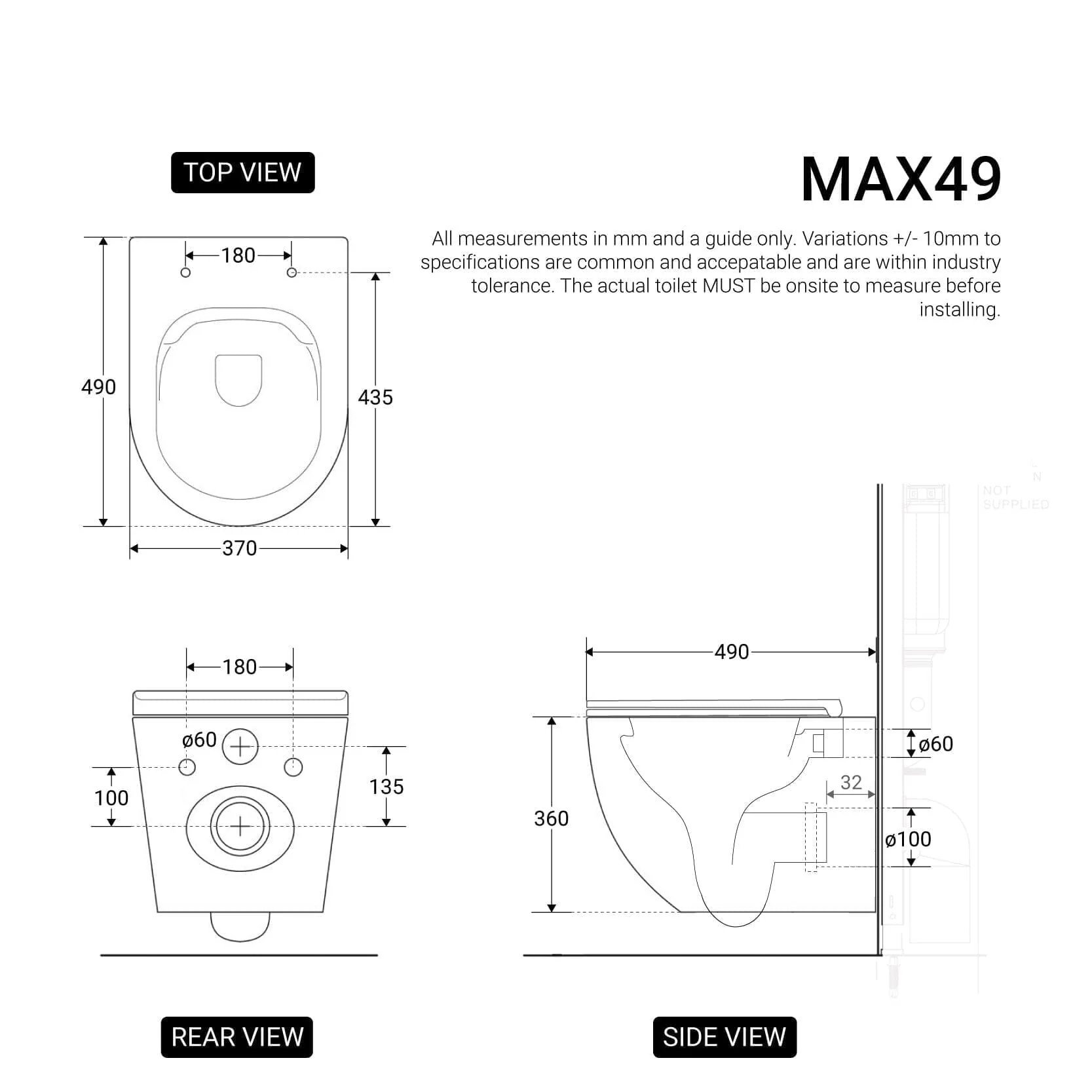 Max49 Rimless Tornado Wall Hung Toilet + Geberit Stainless Steel Button Package - Image 5