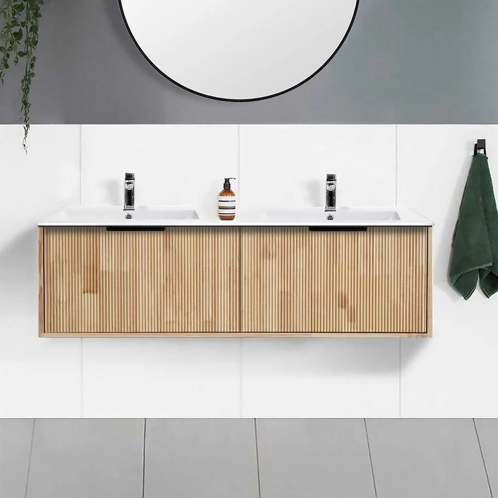Clearance - Somer 1500mm Timber Wall Hung Bathroom Vanity - Double Bowl - Image 4